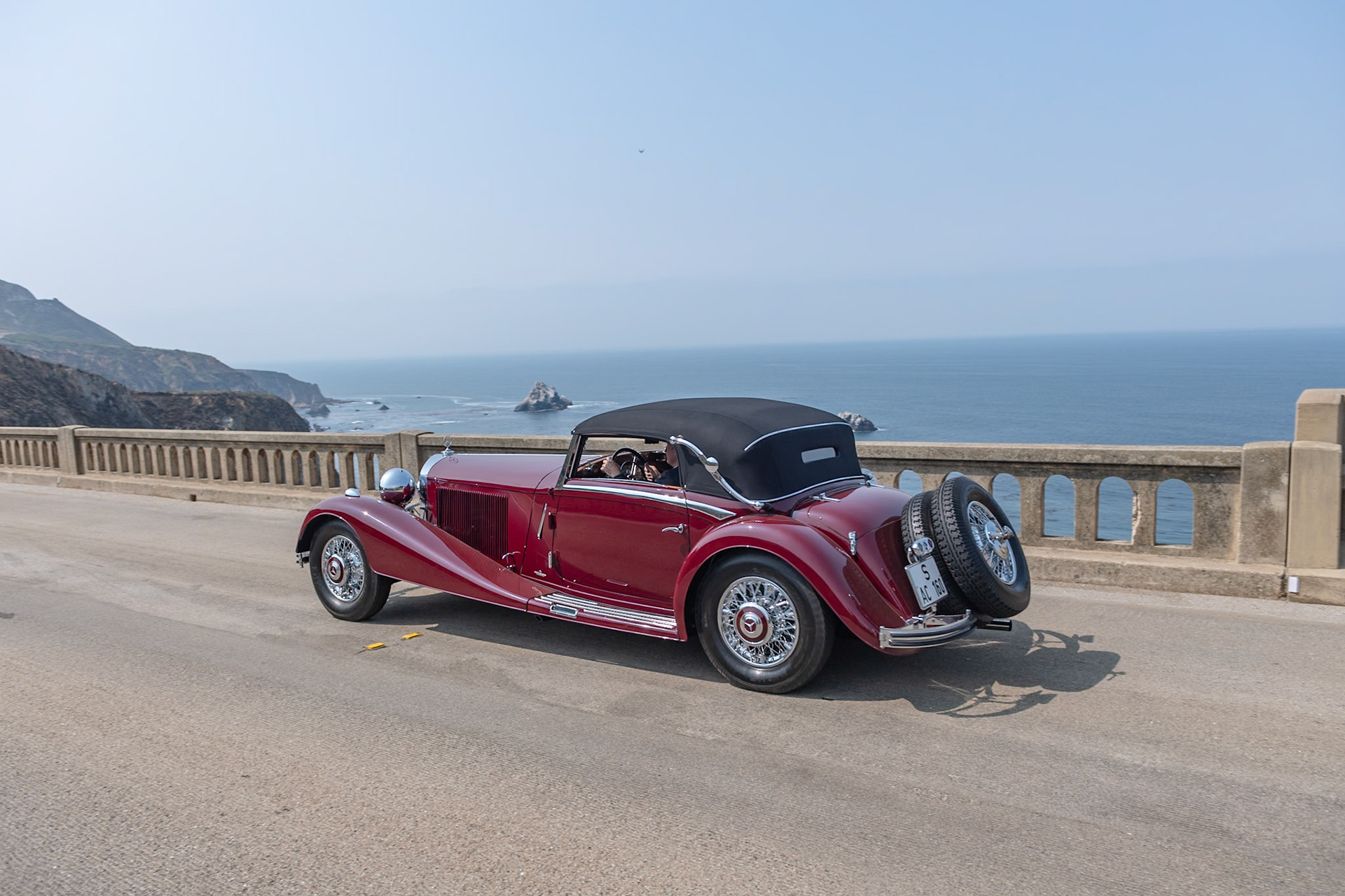 Prior to the official introduction of the 540K, Mercedes-Benz produced thirteen cars which were classified as 500Ks, but actually built with the new 5.4-liter motor, and which are commonly referred to as “pre-production” cars. Only three of those thirteen are believed to survive. This example, a Cabriolet A, marries the sporty rear-end styling of the 500K with the elegant front end features of the 540K. It was delivered new to Vogel Verlag, a publisher in Possneck-Thuringen and later found its way to North Africa. It was abandoned in the desert and discovered by General Walter B. Smith who brought to the United States in 1945. After changing hands several times, the current owner acquired the car in 1999.