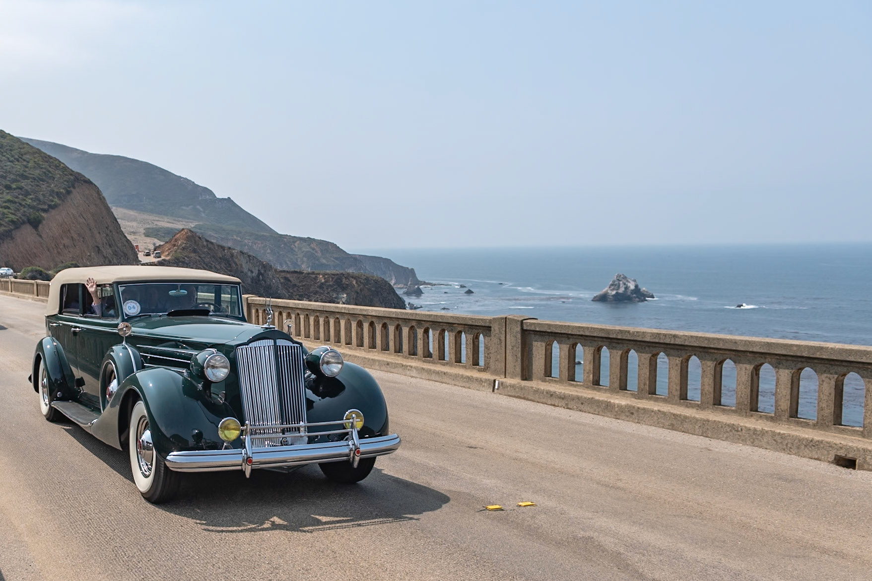 The 15th Series Packards had several mechanical and stylistic improvements over the 1936 models, including “Safe-T-Flex” independent front suspension, hydraulic brakes as fitted to the Senior Packard models, and disc-type steel wheels. The 1508 Convertible Sedan was Packard’s largest and heaviest of the series as well as being the most expensive, costing $5,150 when new. Surprisingly, more Packard Twelves were sold in 1937 than any other year, despite the fact that the country was still recovering from the Great Depression. One of 41 Convertible Sedans built that year, this car’s early life is unknown. But in 1955 it was put into storage in Reno, Nevada, where it remained in original condition until 2008. Its current owners restored it, beginning in 2009 and finishing in 2015.