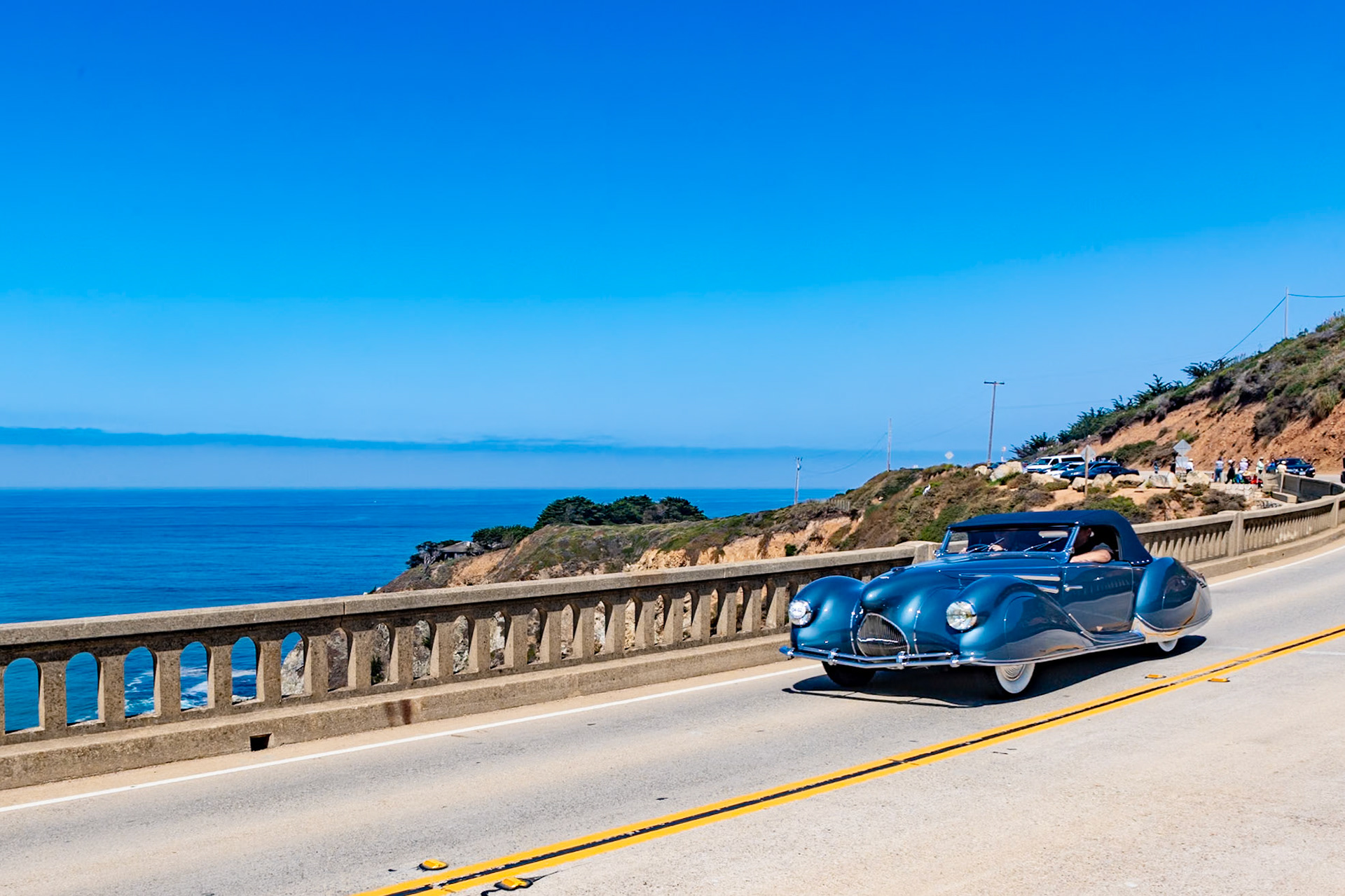 Delahaye’s signature Type 135 was introduced at the 1935 Paris Auto Salon. All Delahayes were bodied by independent coachbuilders and some of the most flamboyant designs were by Joseph Figoni and Ovidio Falaschi. This fabulous example of the French coachbuilder’s art, often called the Narval or “Narwhal” design, was built on a Delahaye 135 M chassis and debuted at the 1946 Paris Auto Salon. It is one of just seven similar cars built by Figoni &amp; Falaschi. The finished car was sent to New York importer Max Hoffman for a Dr. Scheir. In 1951 it was sold to Mark Deitsch, president of Prima, the footwear company, which featured the car prominently in its advertising, earning the car the nickname “Cover Girl.”  The car later found its way to the Hata Museum in Japan. The current owner acquired the car in 2014 and has just had it restored.