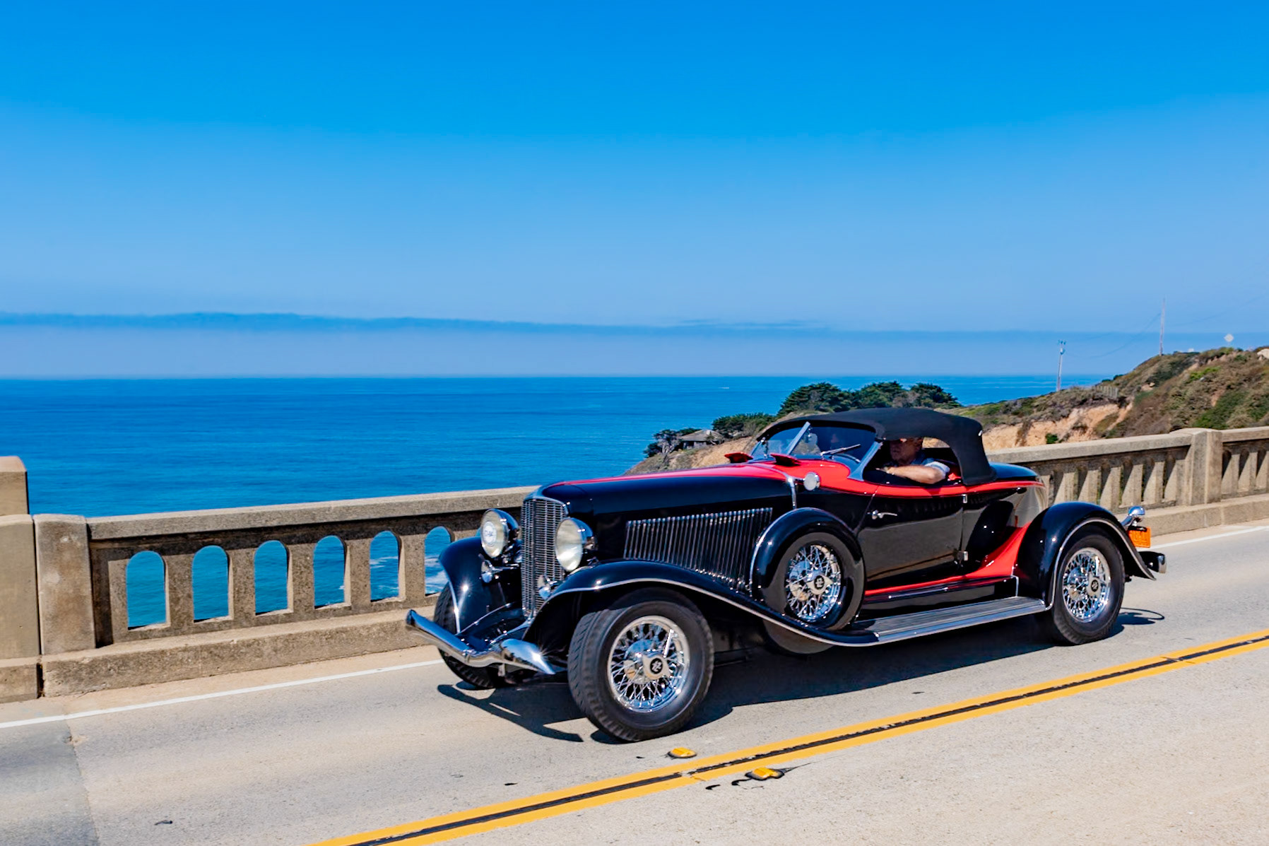 Auburn began building motorcars in 1903, but for a period of 20 years the company was not hugely successful. In 1926, E. L. Cord became Auburn’s general manager and the company began to grow. It was one of the few companies to have increased sales during the Depression, due in part to owning a large number of dealerships. Cord gave the Auburns the style they much needed with the help of the talented designer Al Leamy, who created some of the most striking and sleek designs of the period, including the iconic boattail-shaped Speedster. With their powerful but relatively inexpensive Lycoming V12 engine, these cars won the American Stock Car Championships in 1932 and 1933, recording speeds of up to 117 mph. This is a very rare 1933 Speedster, one of only 16 built that year.