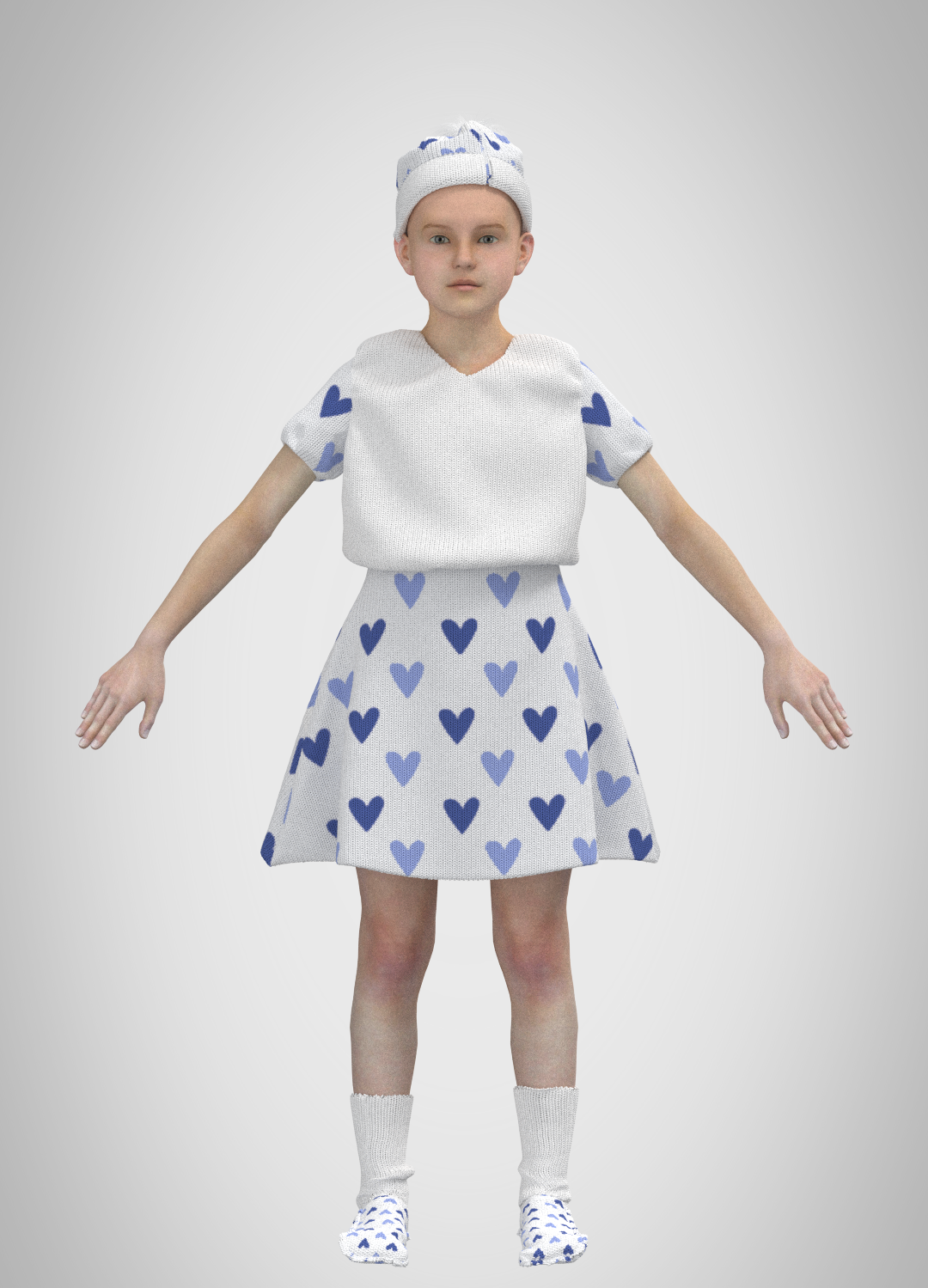 Constructed and rendered on CLO 3D, front view.