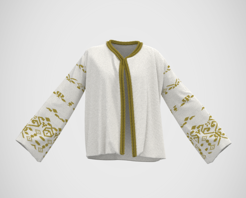 Constructed and rendered on CLO 3D, front view.