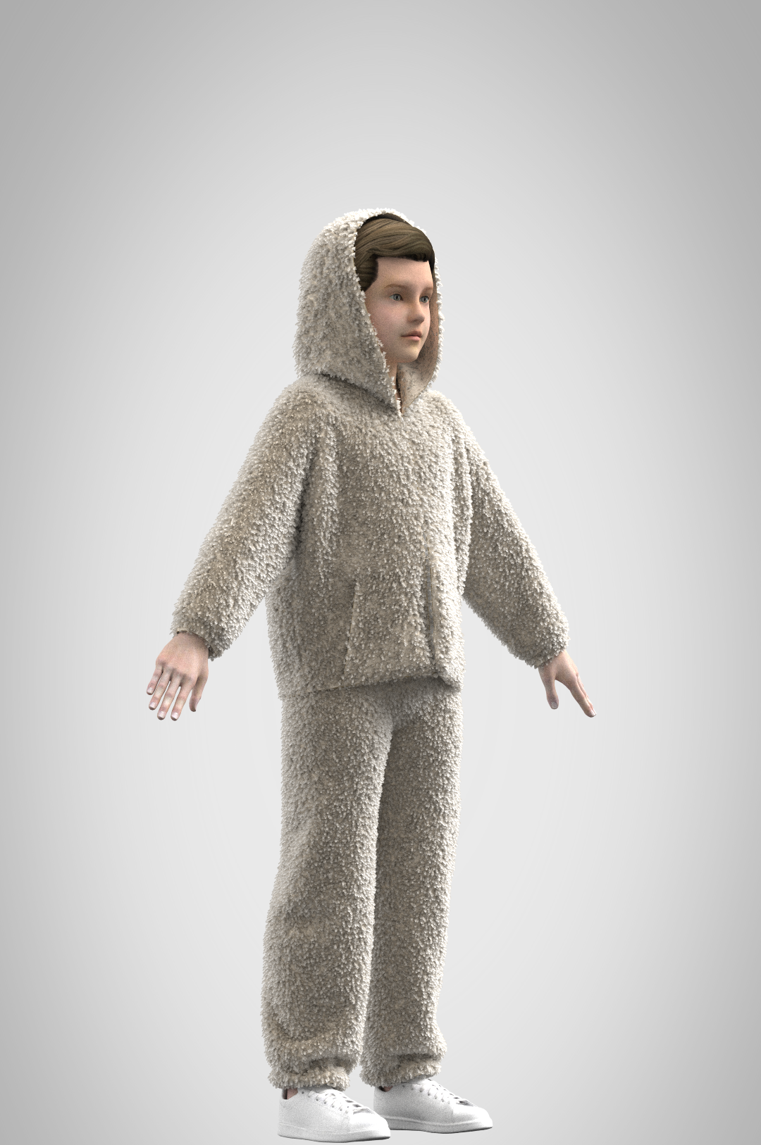 Designed and rendered on CLO3D, 3/4 view.