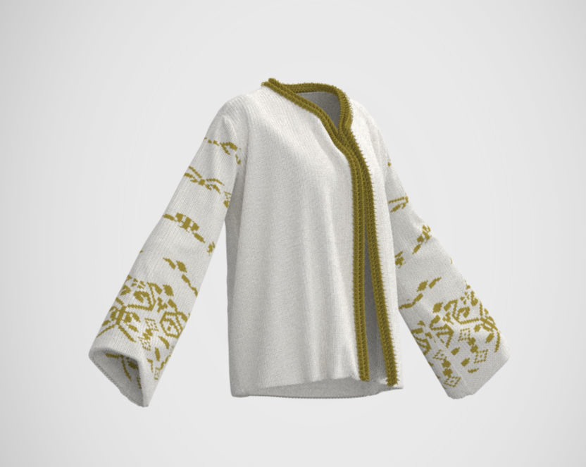 Constructed and rendered on CLO3D, side view.
