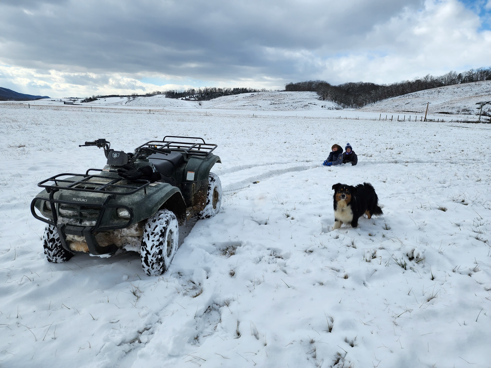 Hooked up sled to the ATV.  