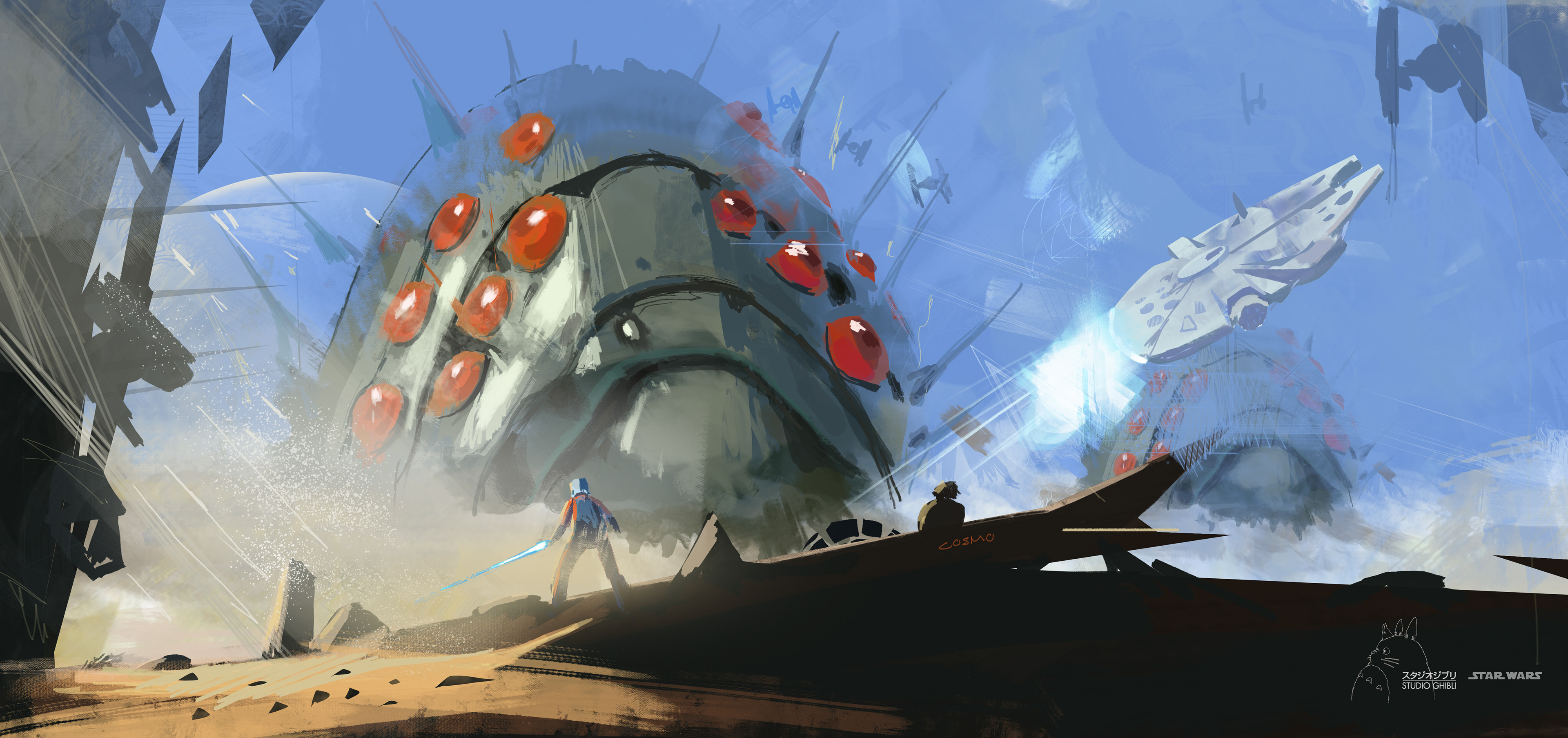 VISCOM 5 painting combining elements from Star Wars and Hayao Miyazaki's 1984 epic, Nausicaä of the Valley of the Wind.