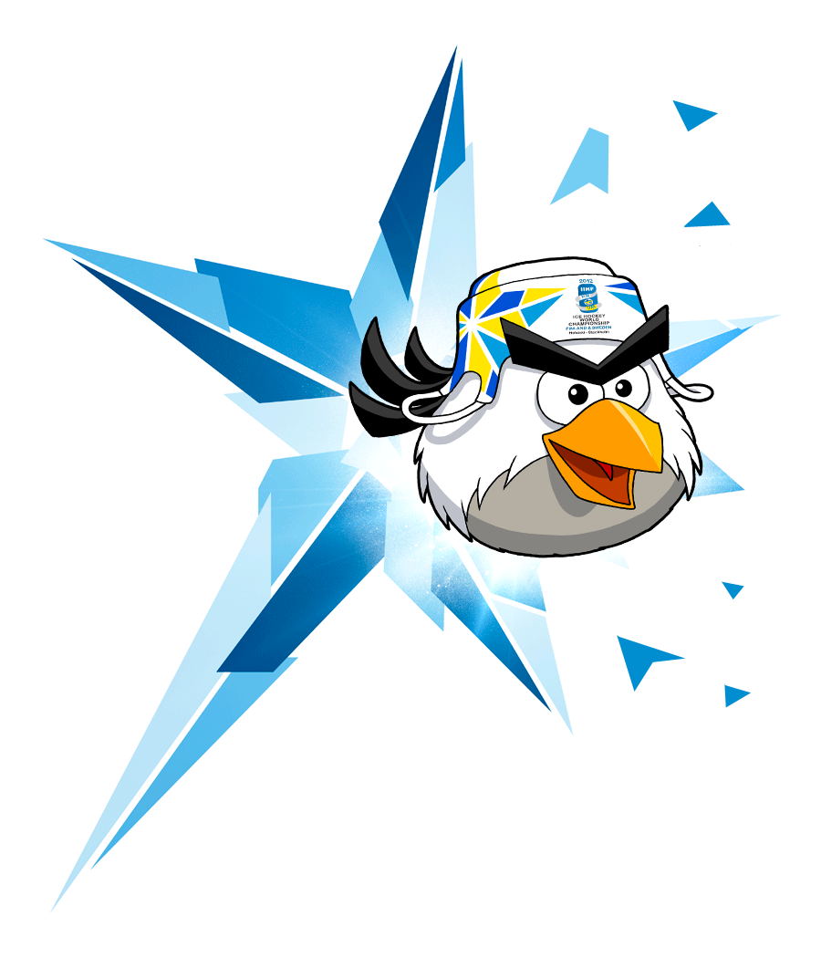 Hockeybird bursts through the logo.