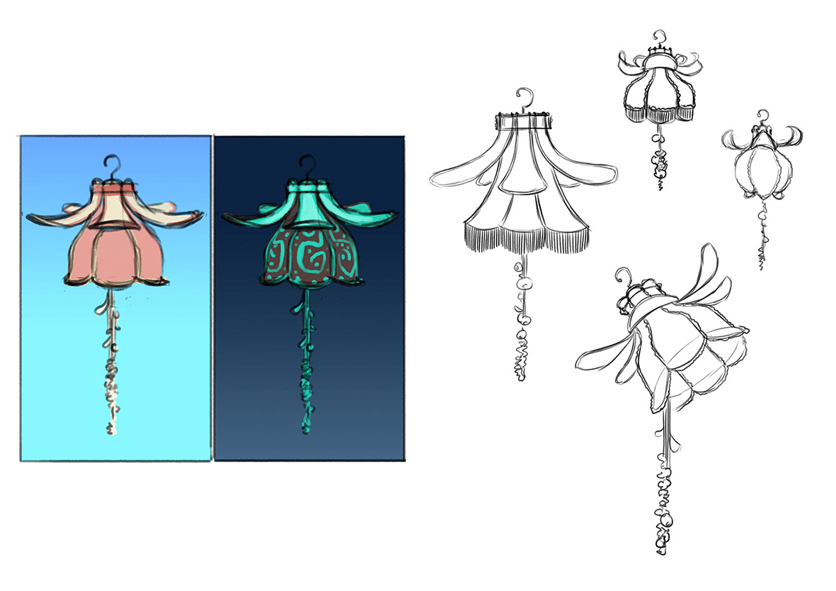Designs for glow-int-the-dark flowers made of lamp shades
