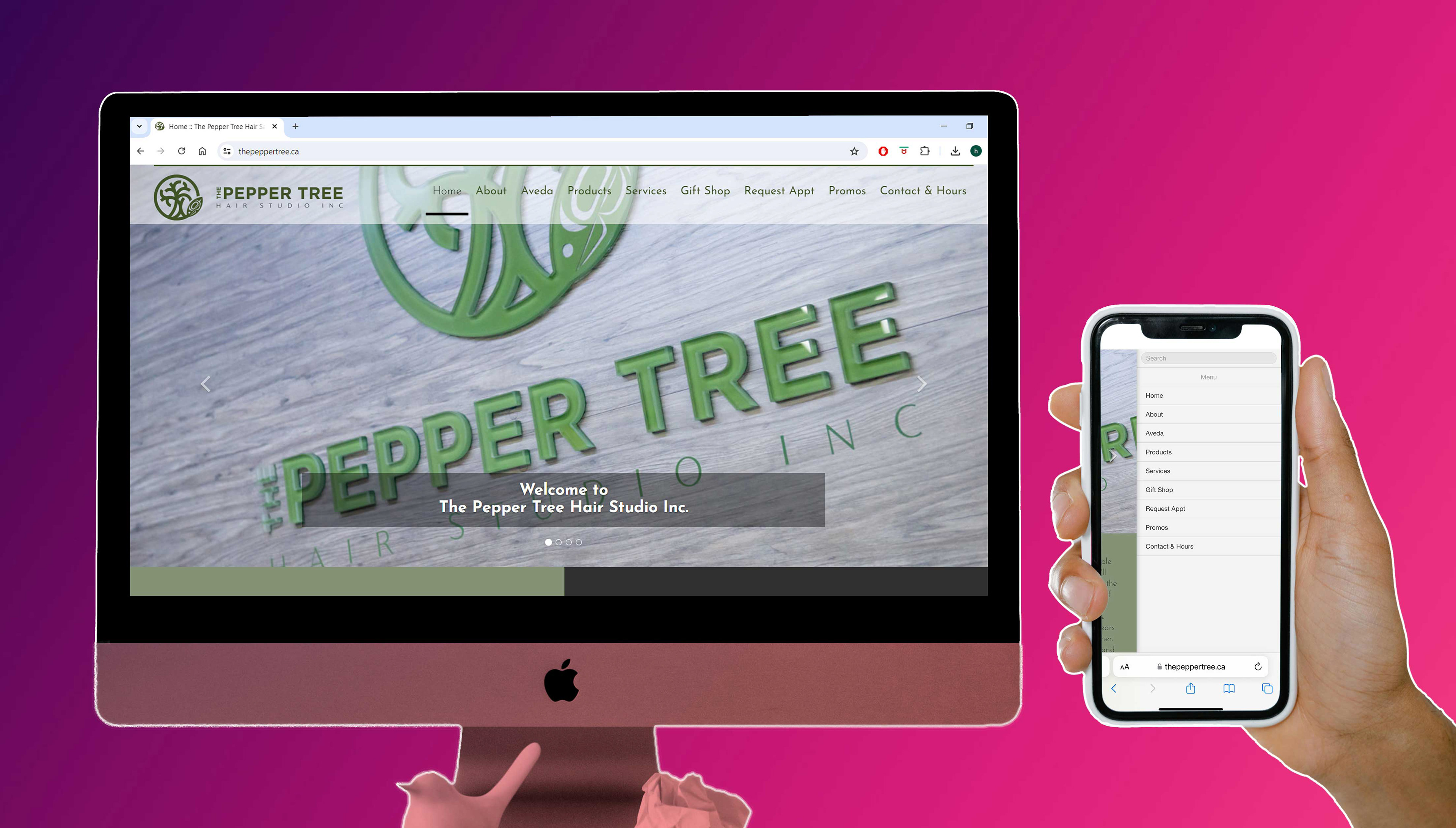 Pepper Tree Hair Salon Responsive Website Mockup