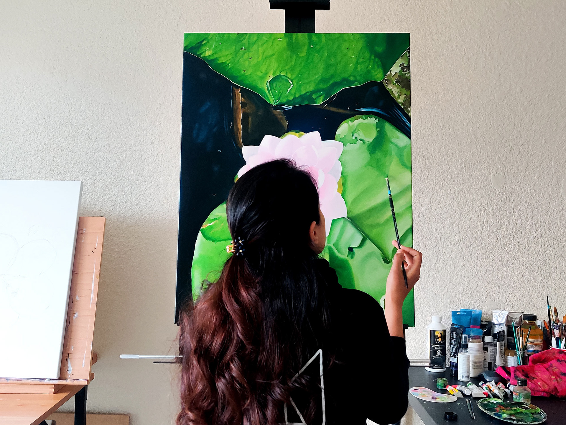 Water Lily Oil Painting In Progress