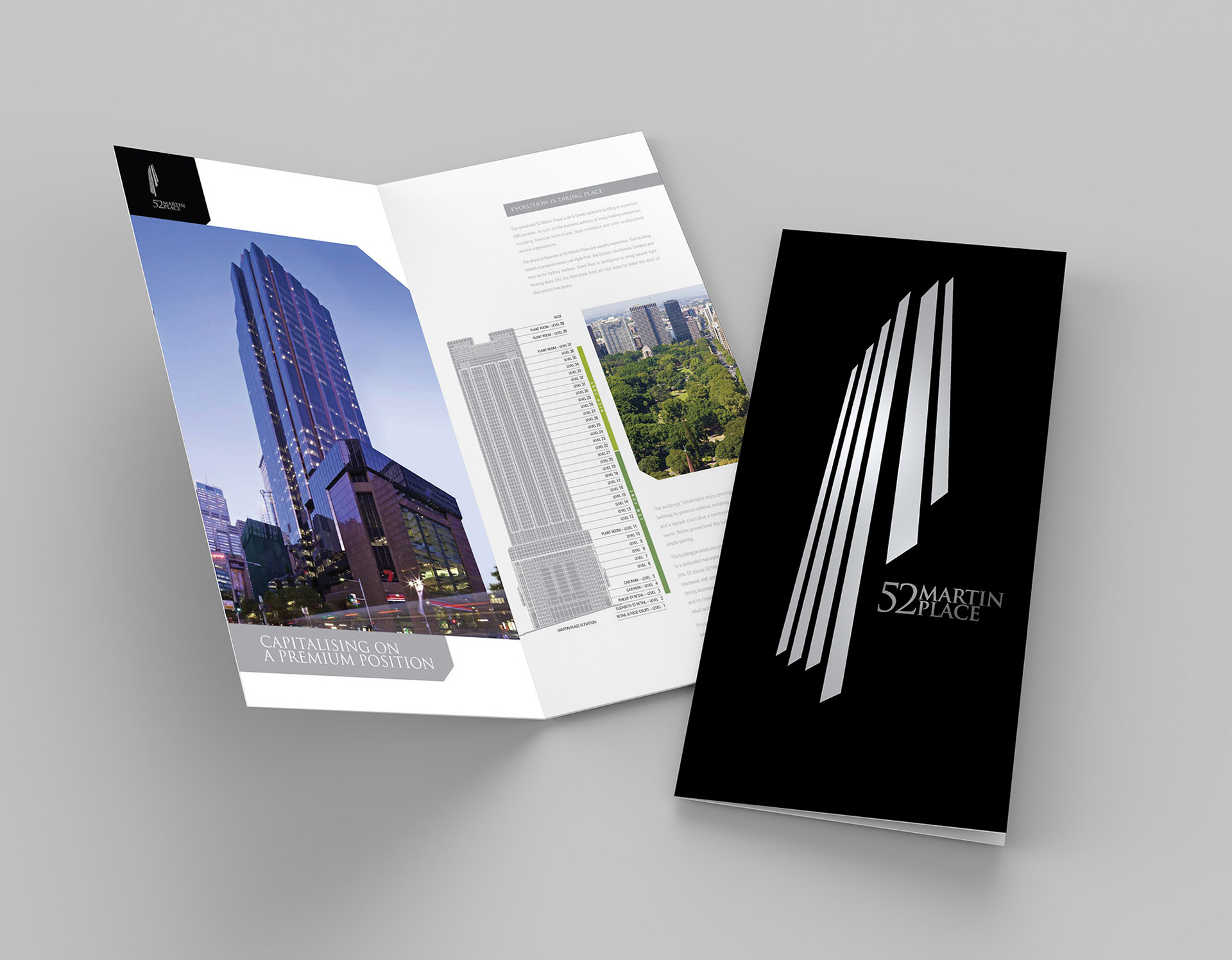 Bi fold or  Vertical half fold brochure mock up isolated on soft gray background. 3D render illustration