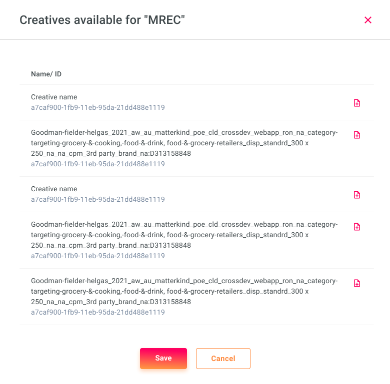 Creatives modal window after