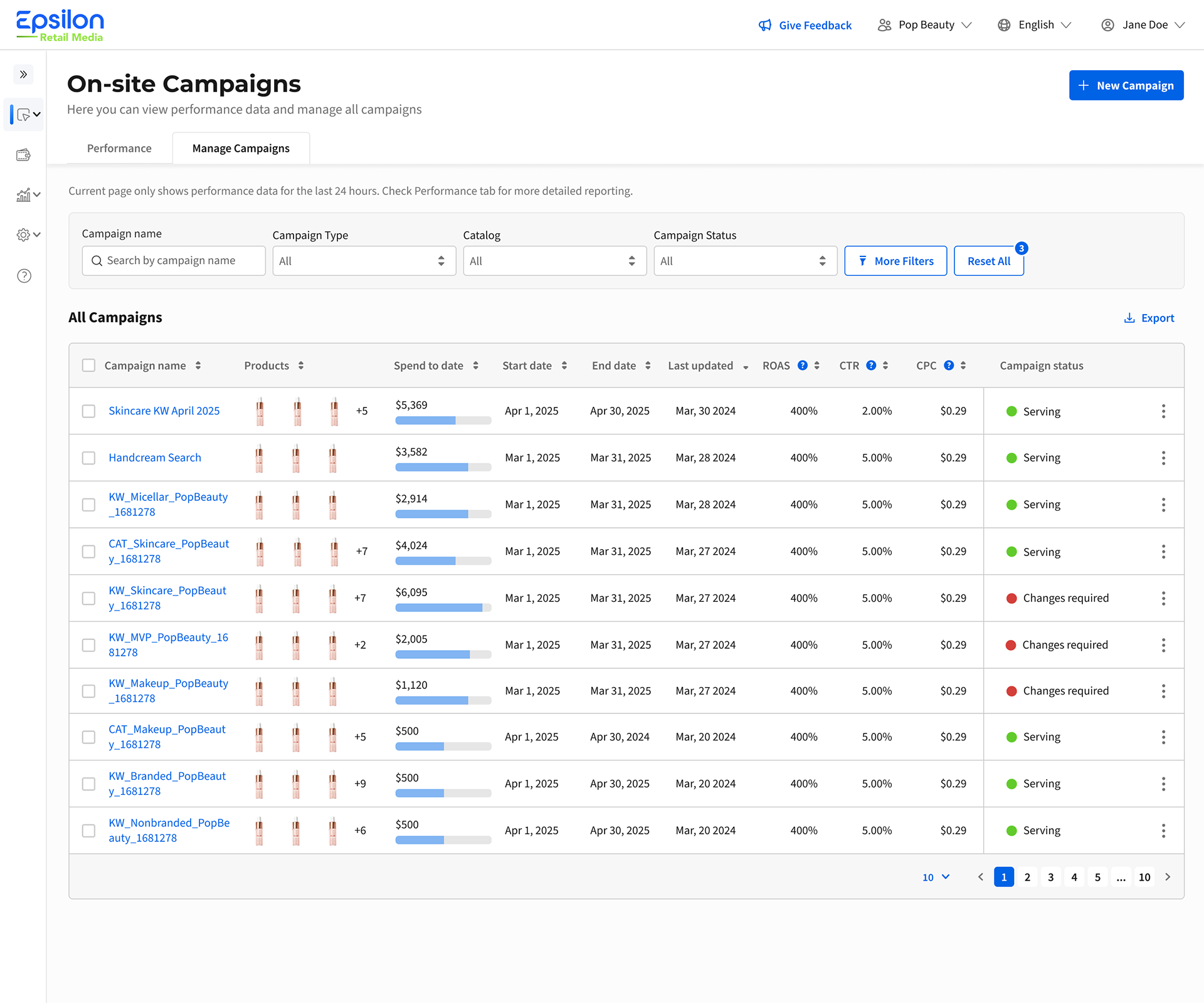 Campaign manager page