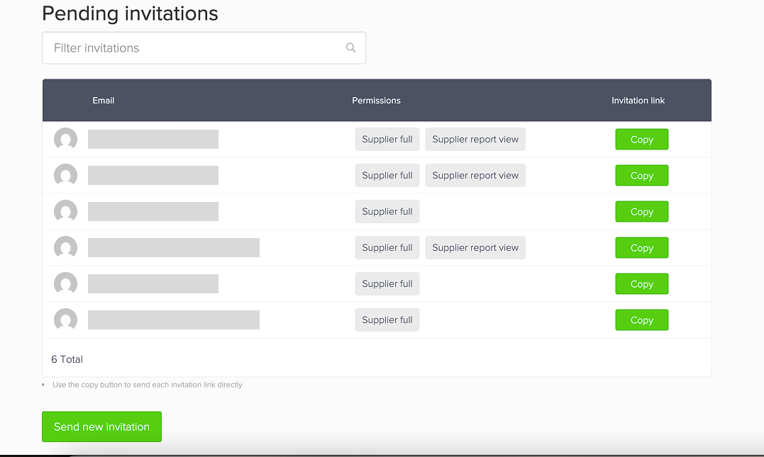 Pending users table on team users page