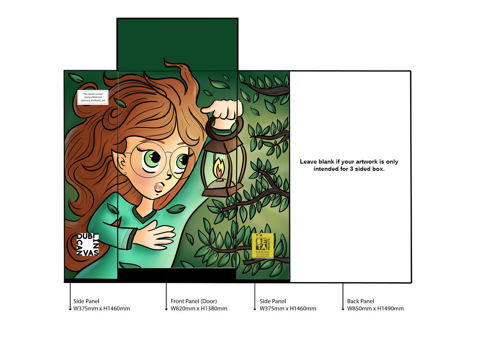 Artwork flat lay on template