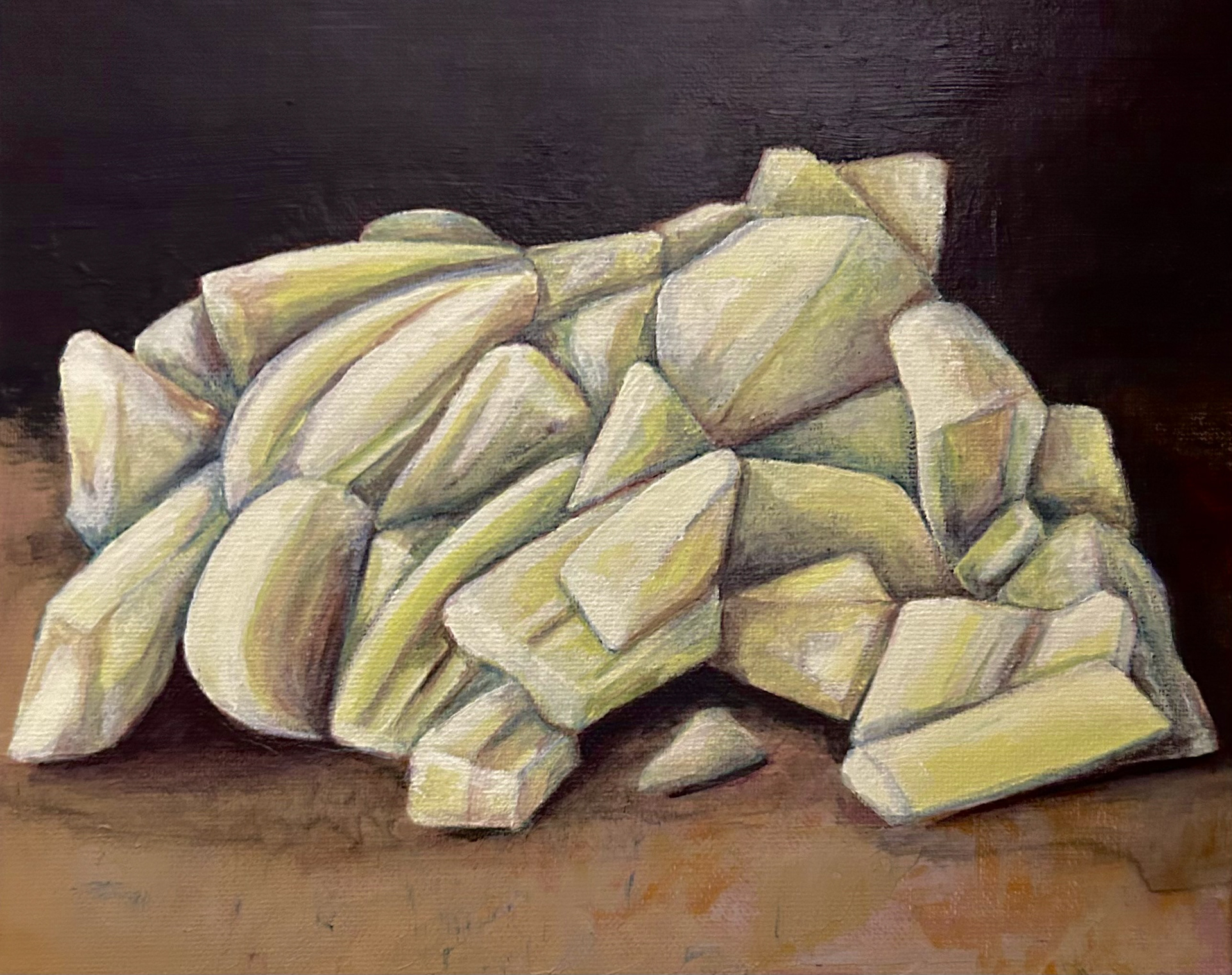 Sense Memory, Garlic Pile, Acrylic on Canvas Board, 8 x 10 in.