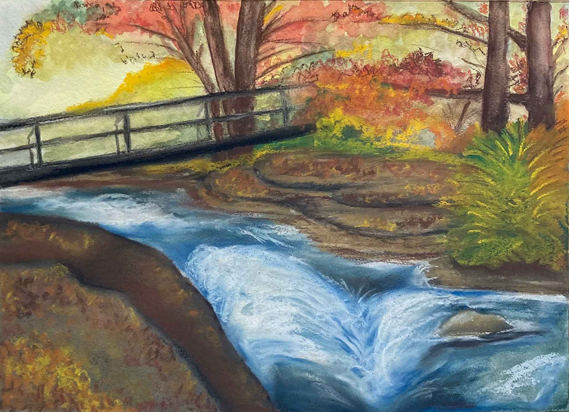 Tanyard Creek Bridge, Mixed Media on Paper, 11 x 15 in.