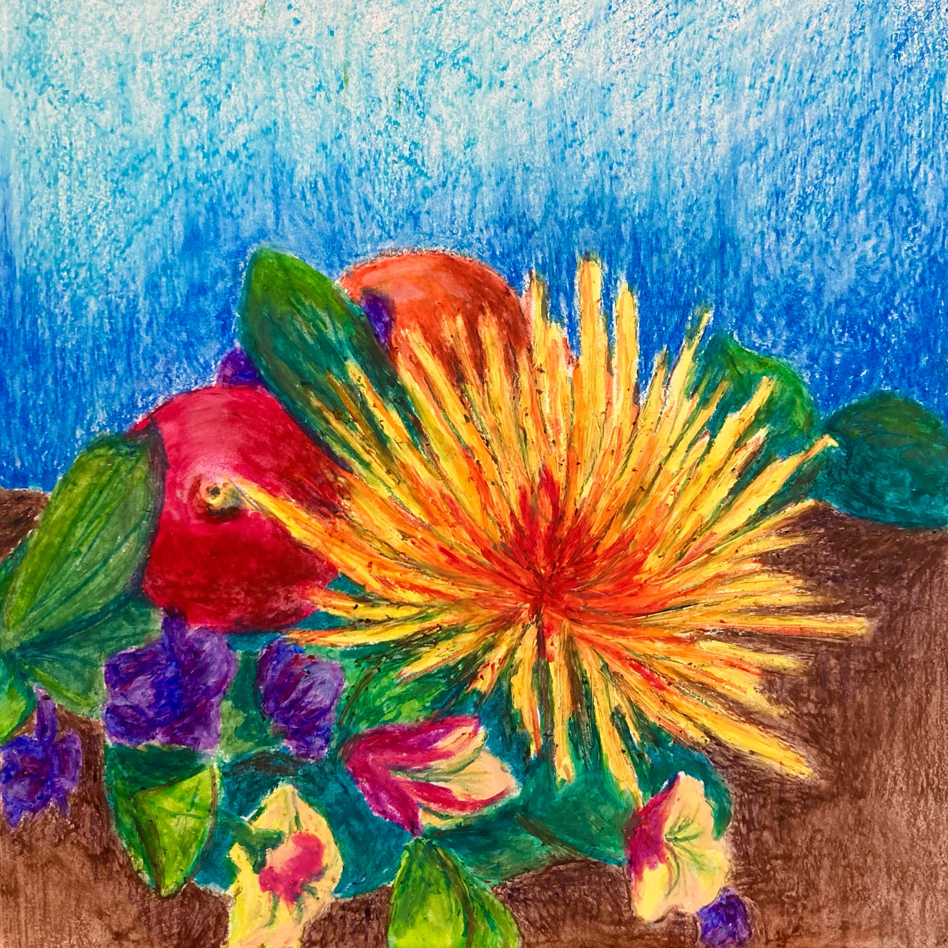 Spring Break Still Life 2, Oil Pastel on Paper, 10 x 10 in.