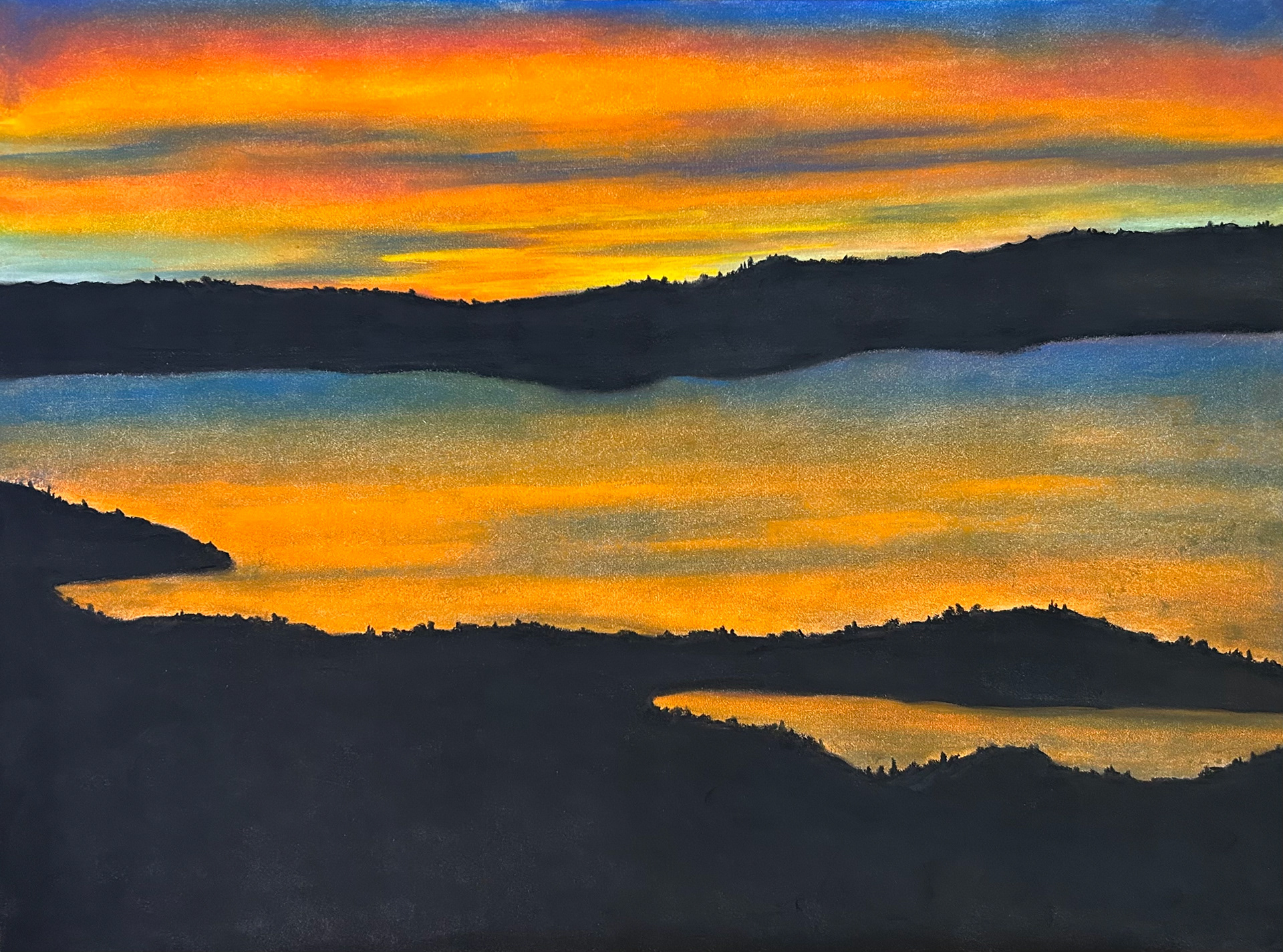 Table Rock Lake, Sunset 2, Pastel on Paper, 18 x 24 in.