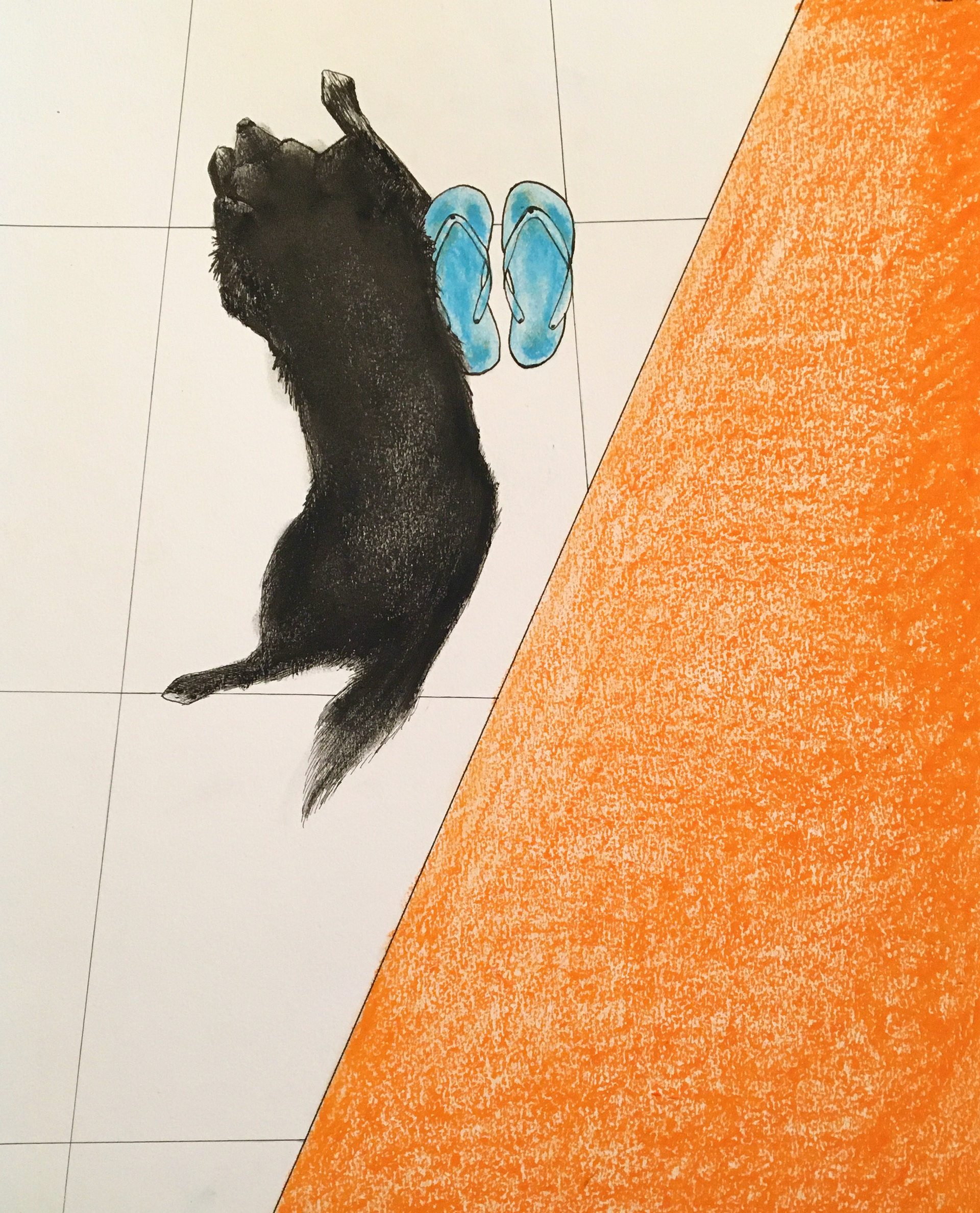 Graham With Flips & Yoga Mat, Mixed Media on Paper, 14 x 11 in.