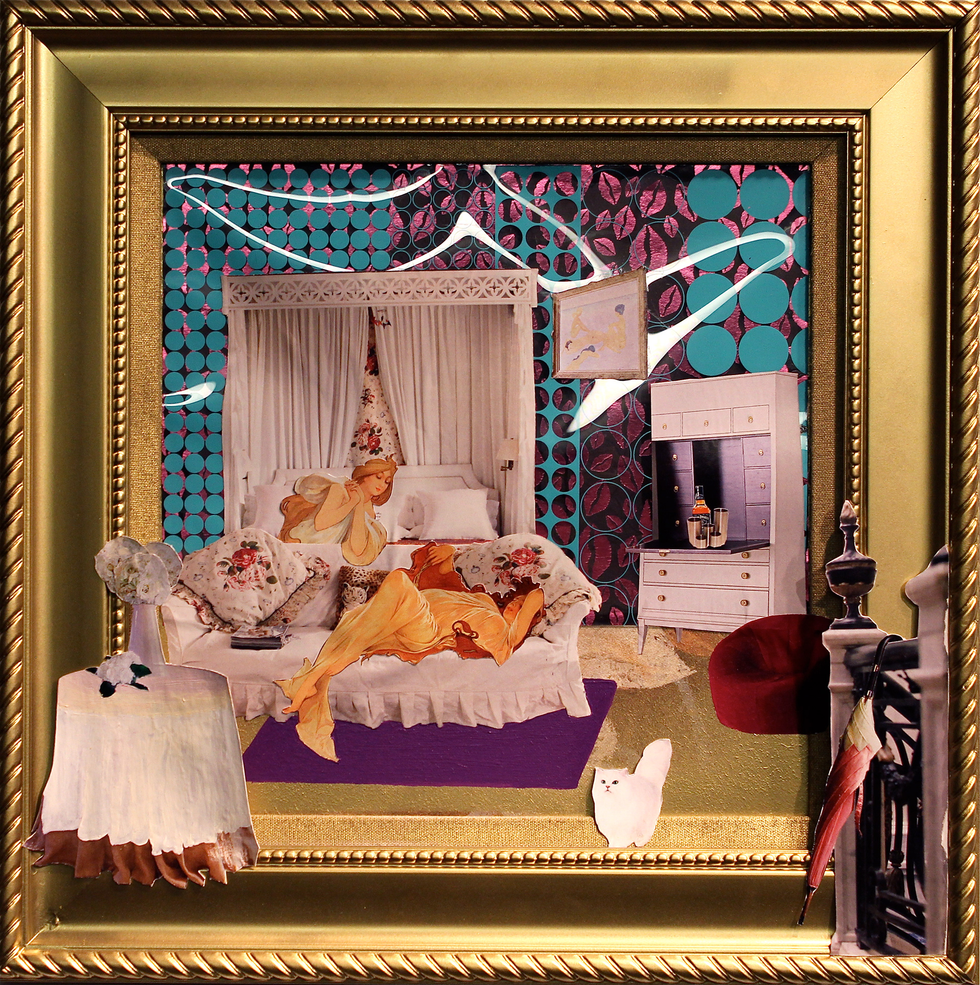 White Kitty, Mixed Media Collage