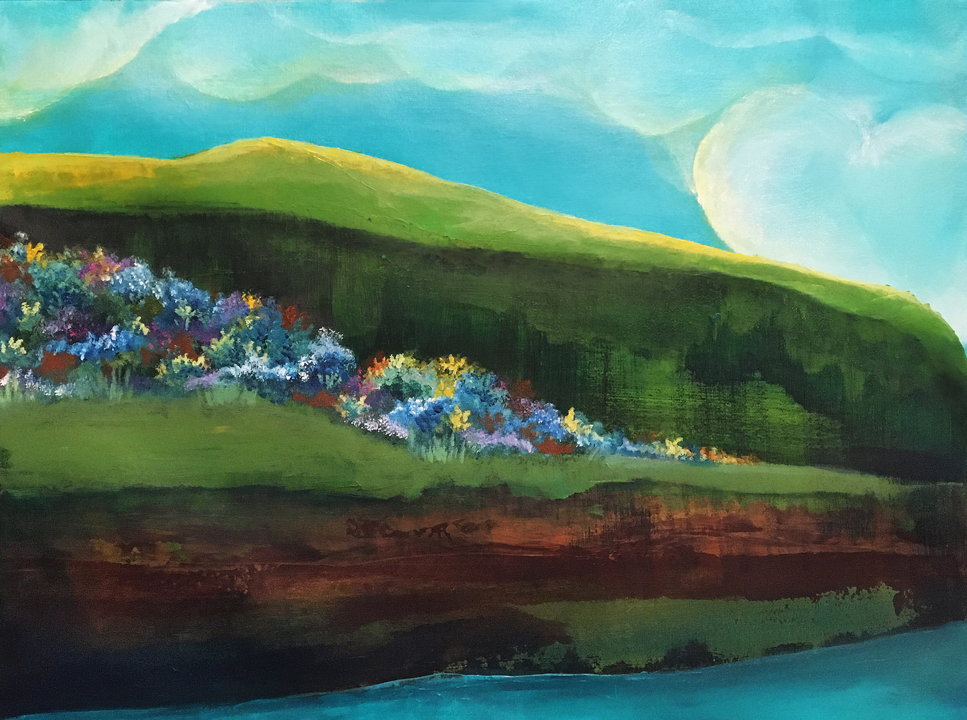 Teal 1, Acrylic & Oil Pastel on Canvas, 18 x 24 in.