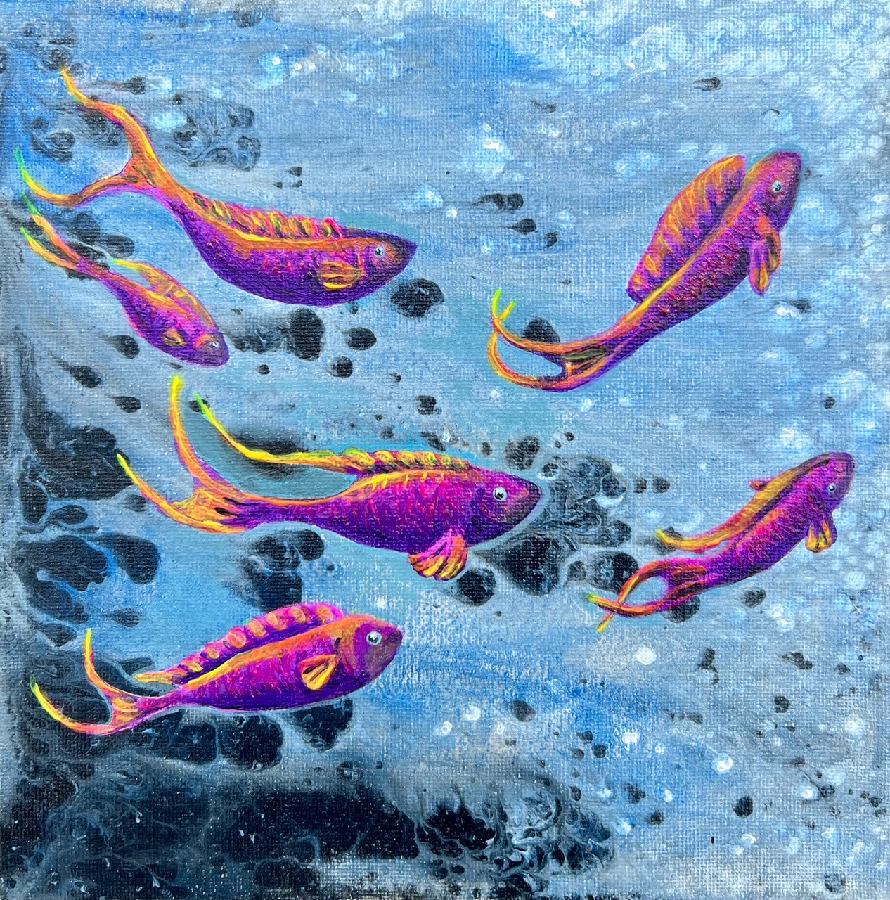 Purple Queen School, 8x8 Acrylic on canvas, sold