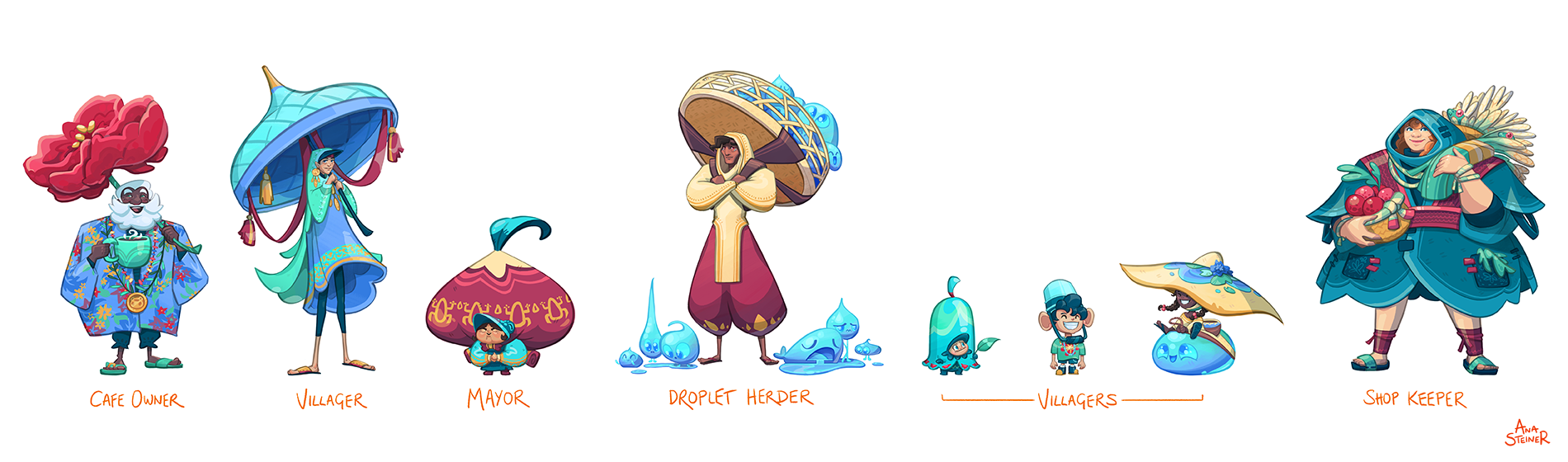 2022 - Character designs for villagers in a town where it always rains (Personal project)