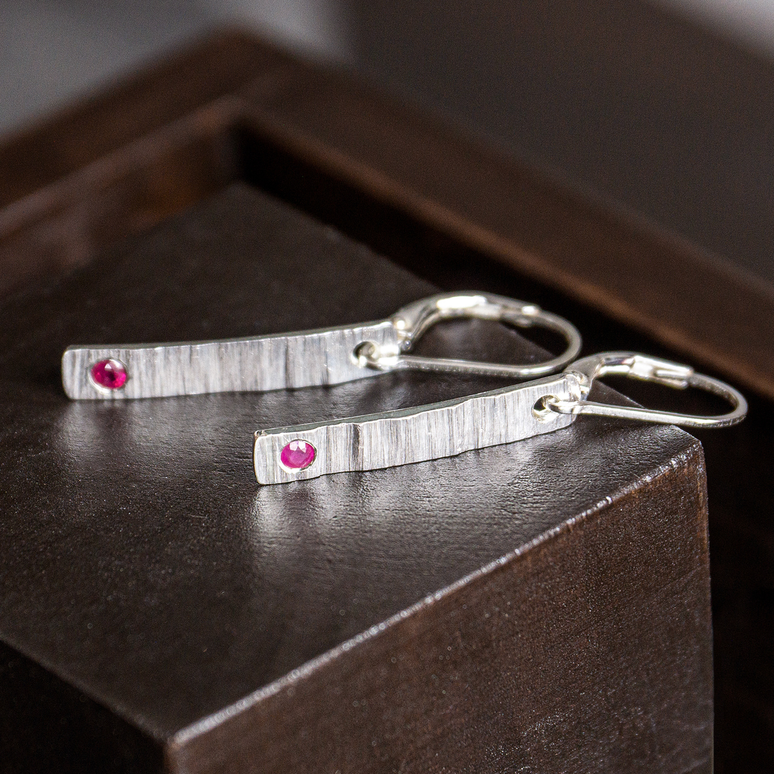 tree bark ruby earrings (sold)