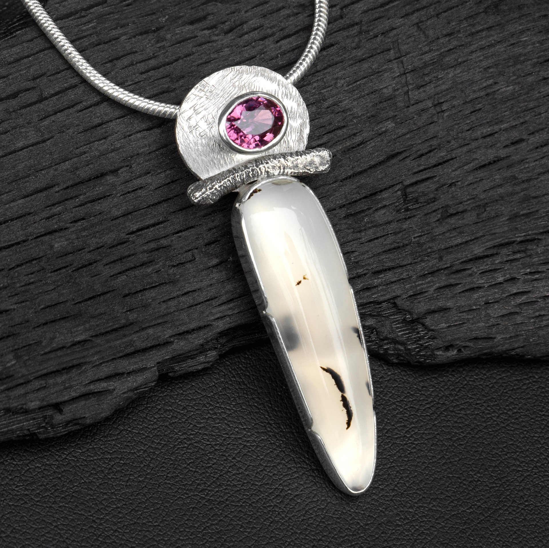montana agate & garnet koi pendant $360