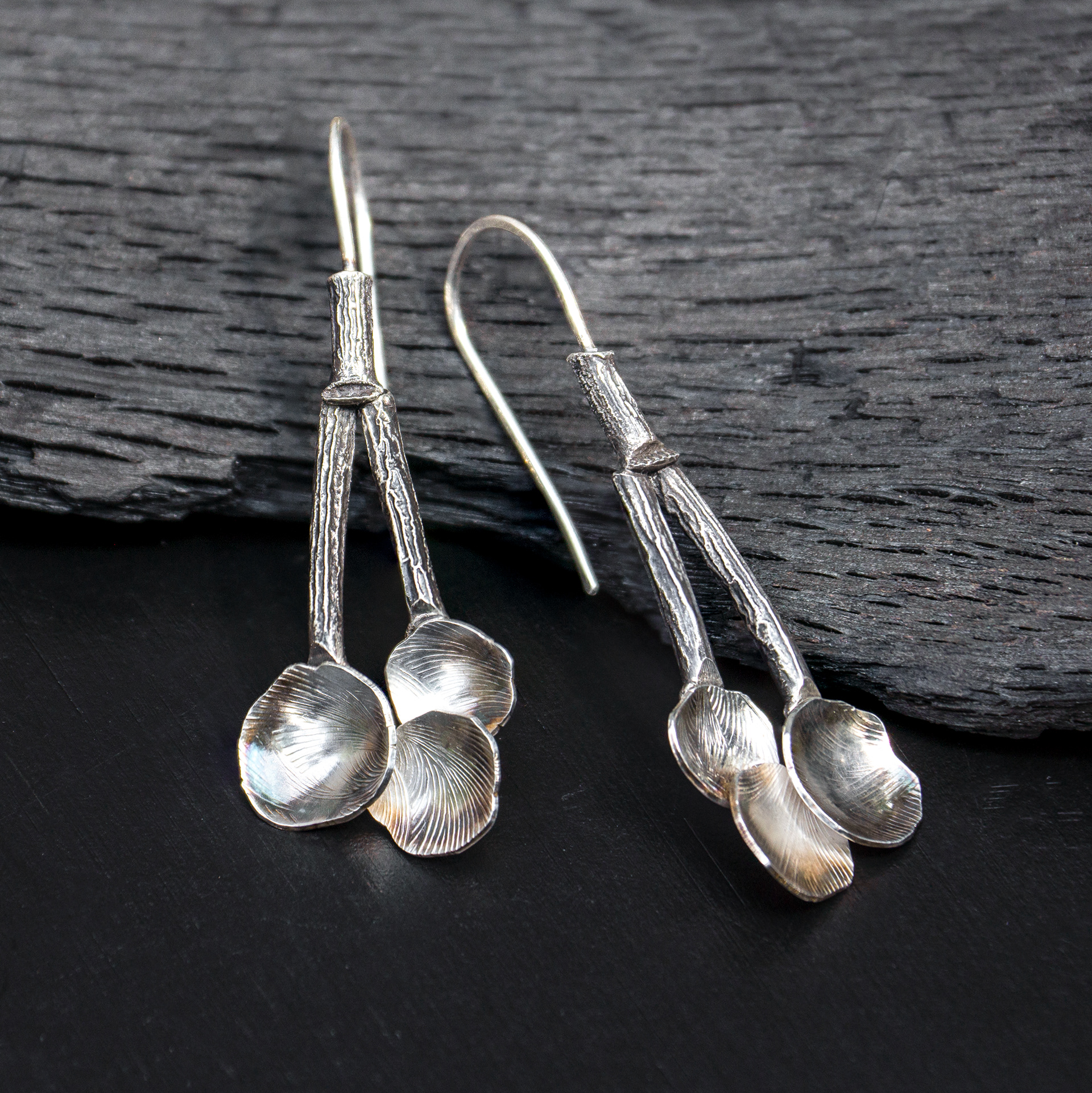oxidized pine twig cluster earrings