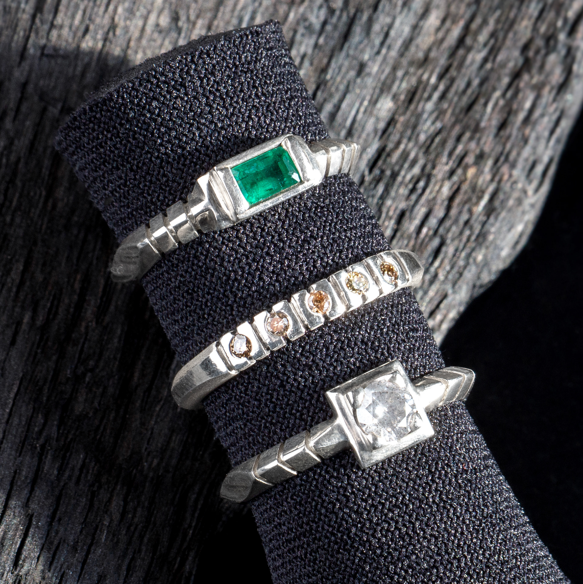 emerald and diamond deco rings