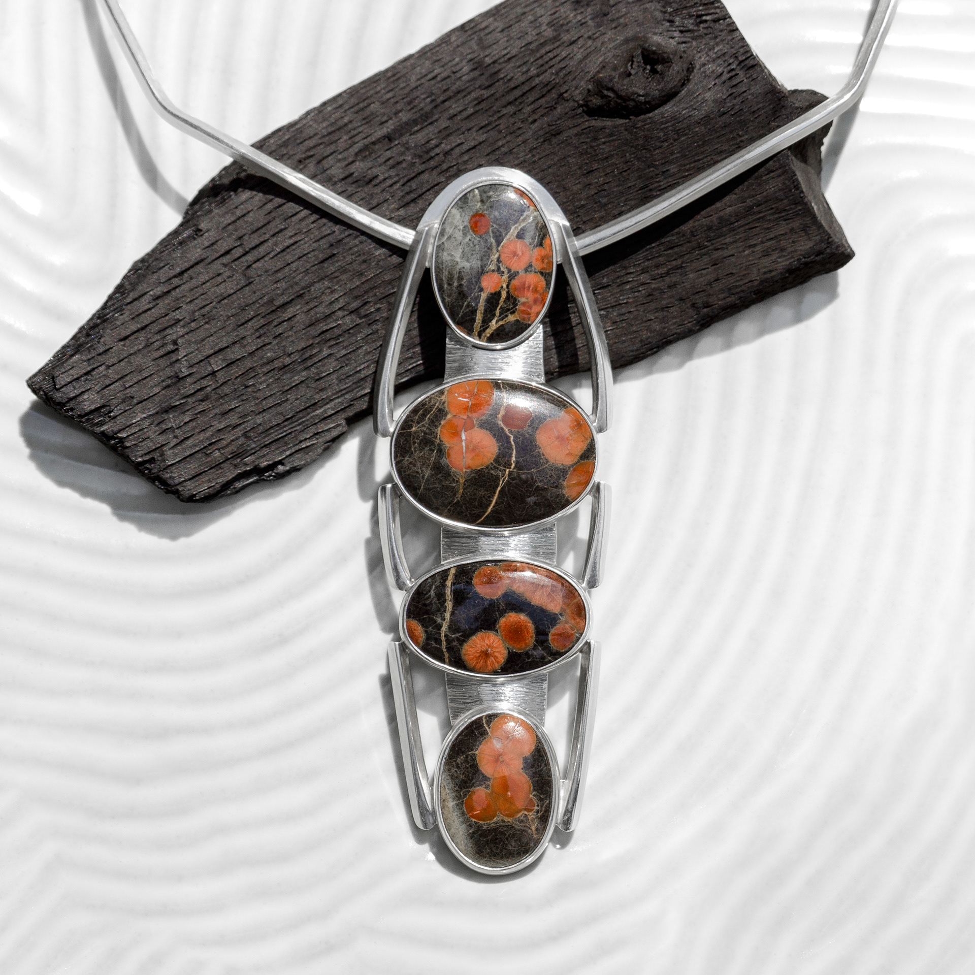 sterling silver and peanut obsidian firebrat entomoid neckpiece