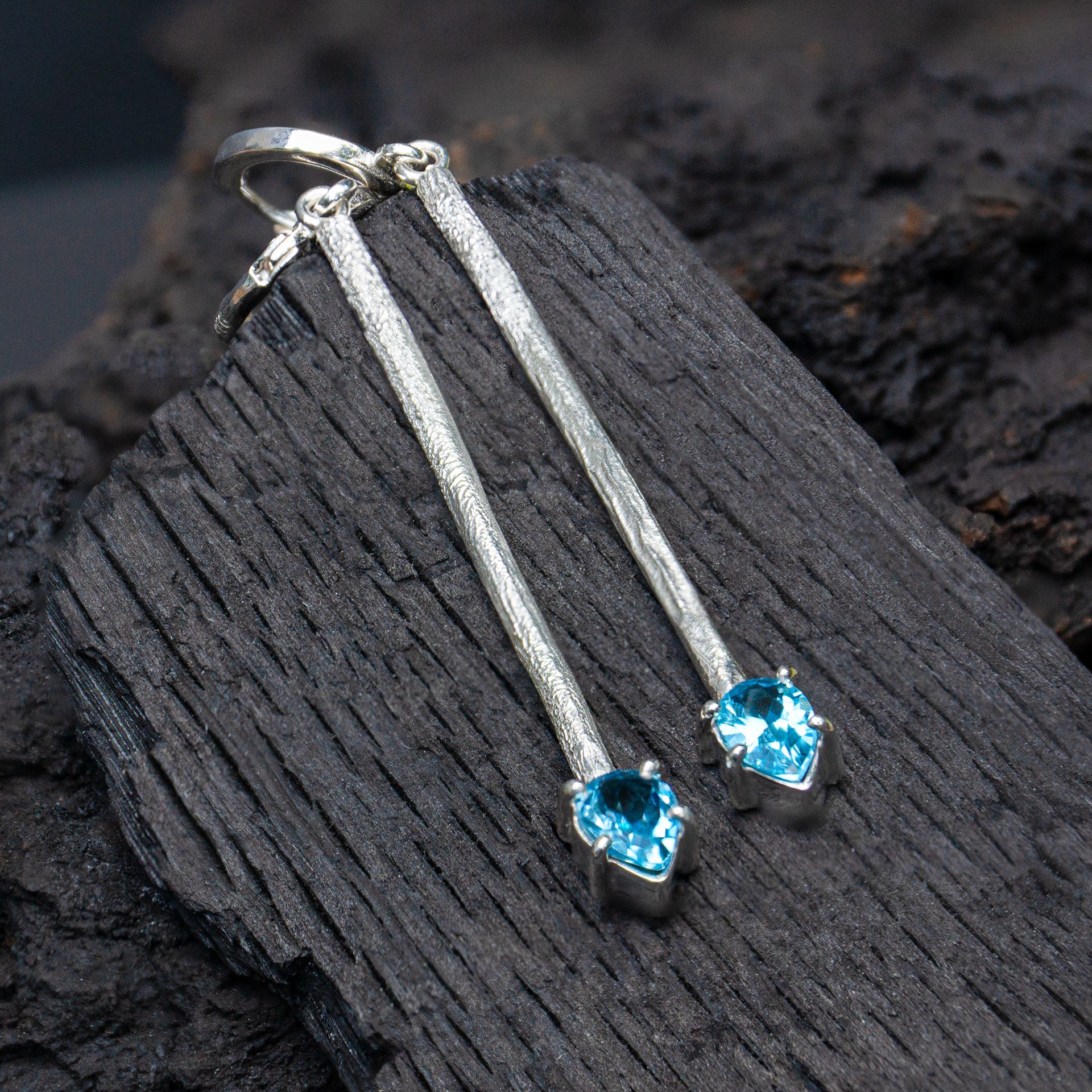 twig & teardrop Swiss blue topaz earrings