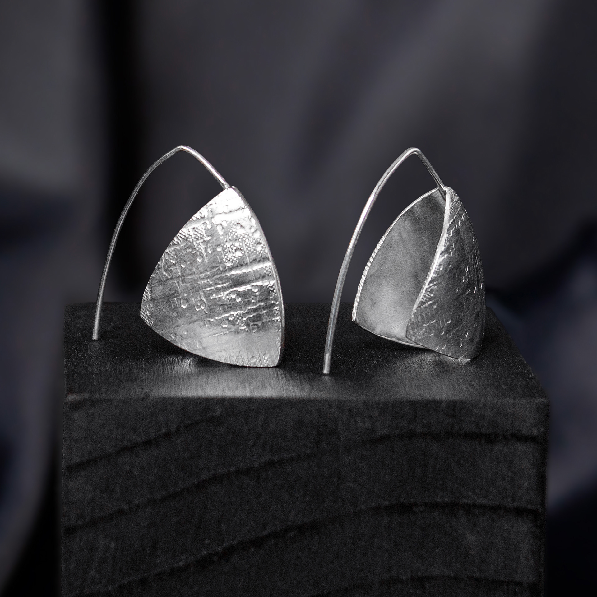 silver papyrus triangle earrings (sold)