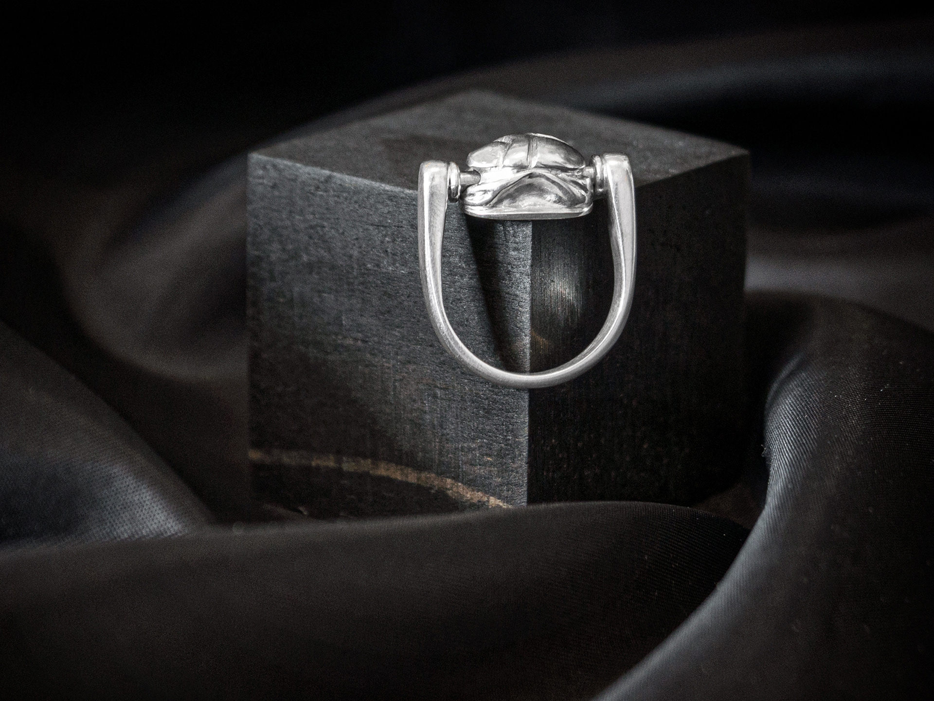 silver scarab spinner ring