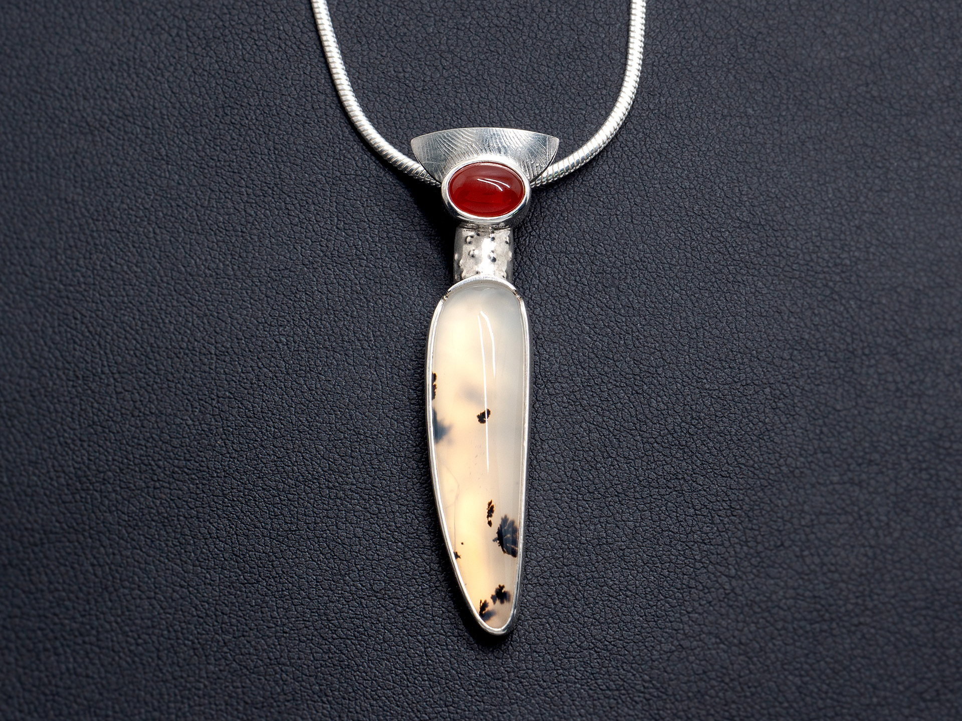 carnelian and designer-cut dendritic montana agate set in sterling silver
