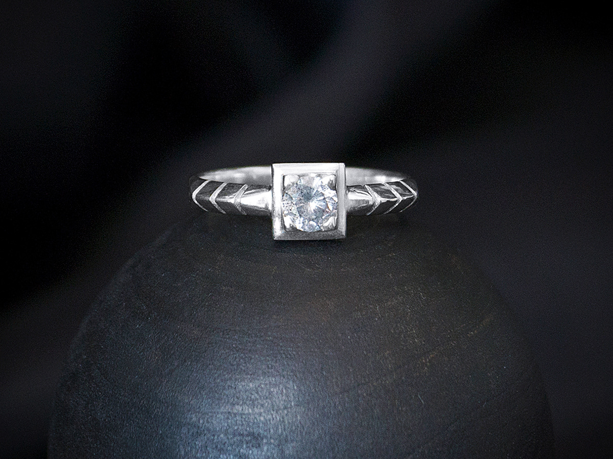 modern deco salt and pepper diamond solitaire ring