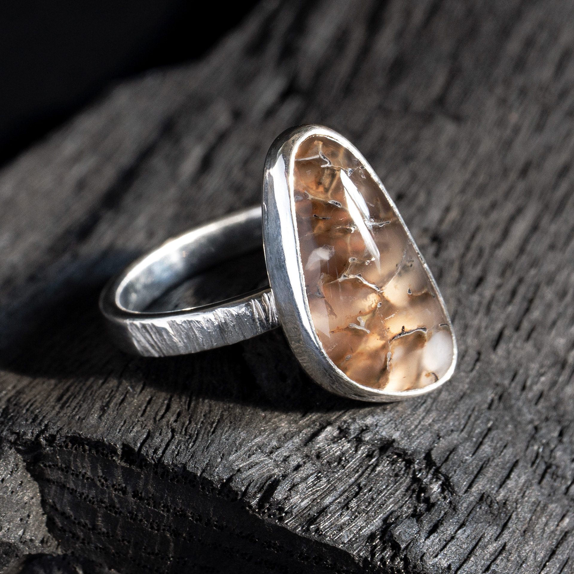 spiderweb dino bone agate ring