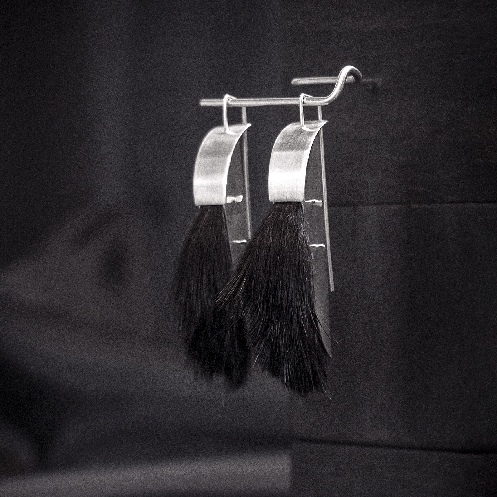 modern tribal fur earrings (sold)