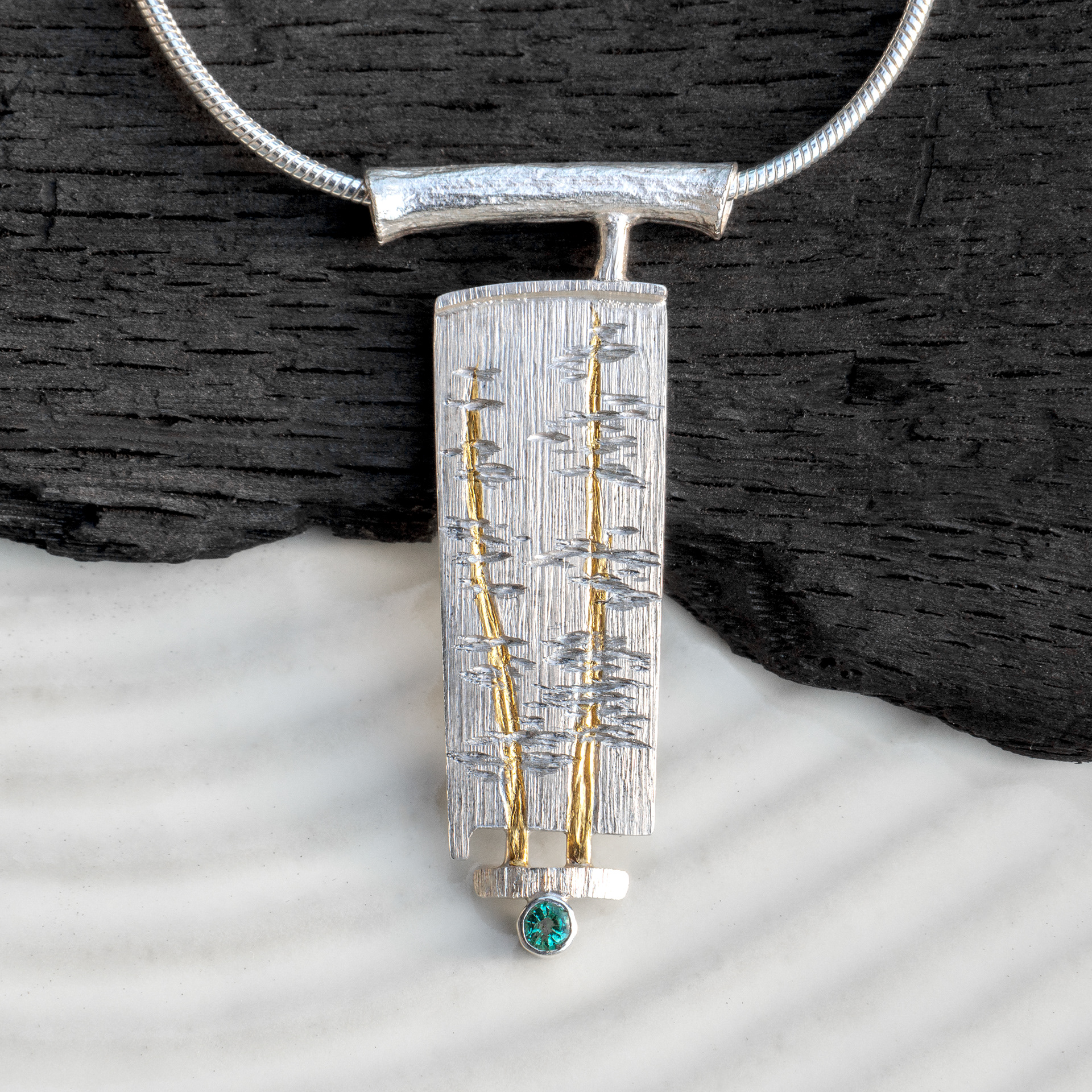 bansai pines with emerald & gold