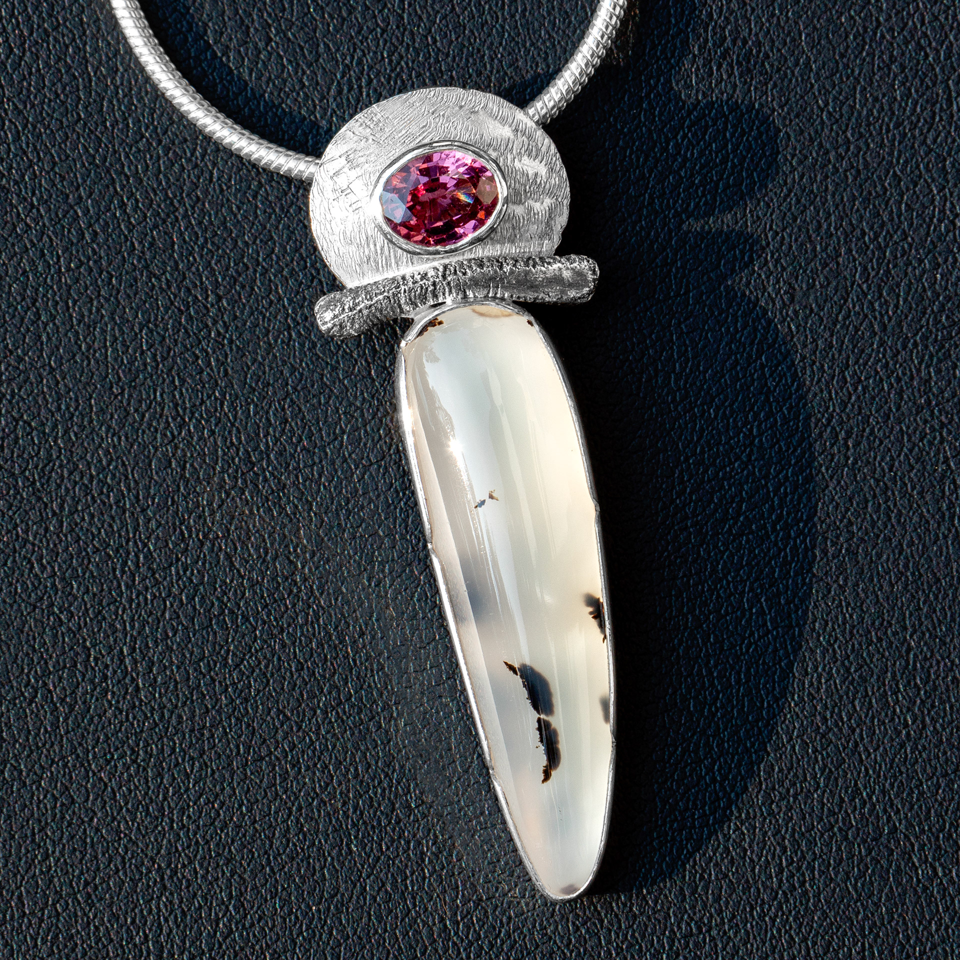 montana agate & garnet koi pendant