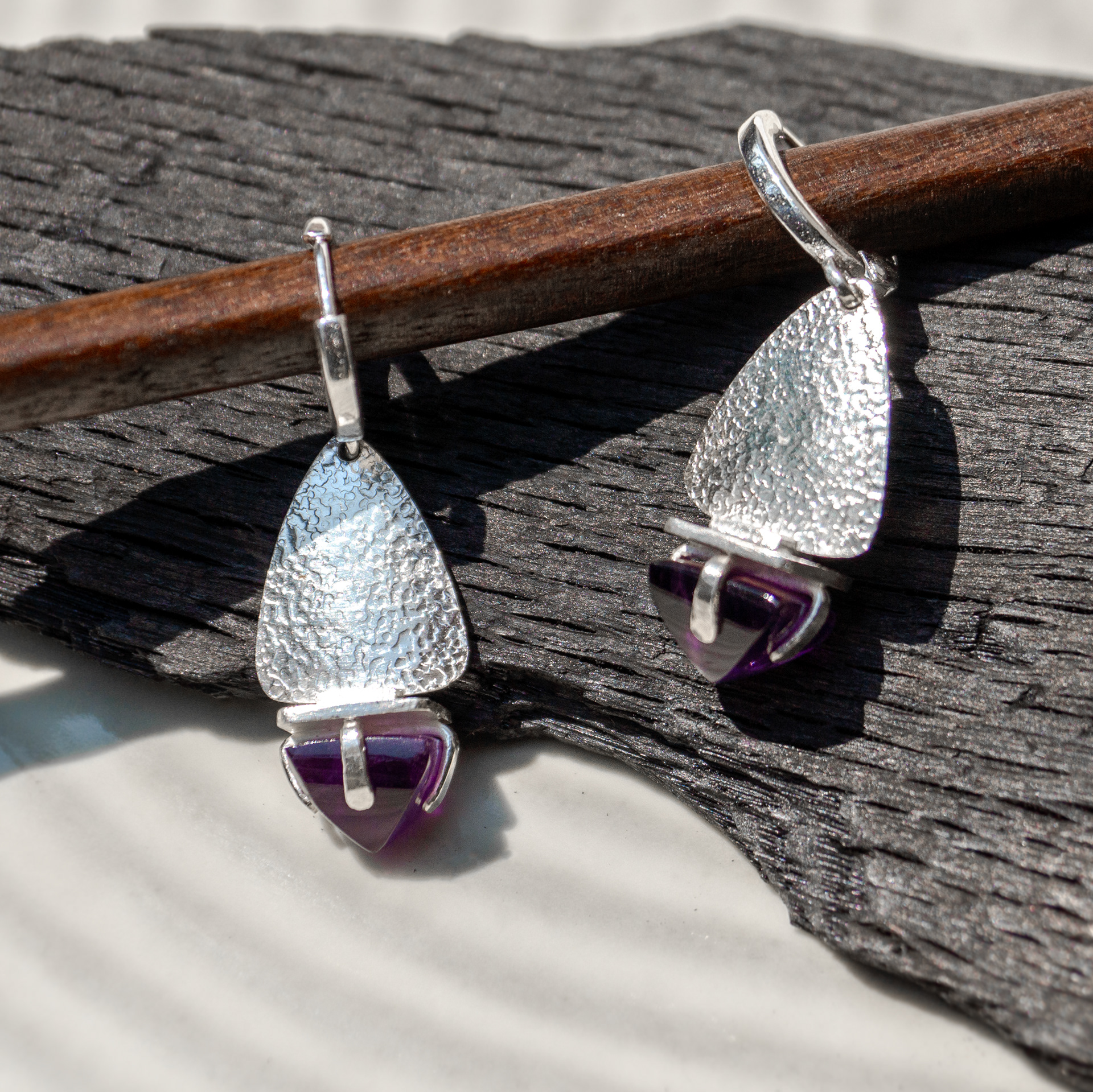 sugarloaf amethyst crane game earrings (sold)