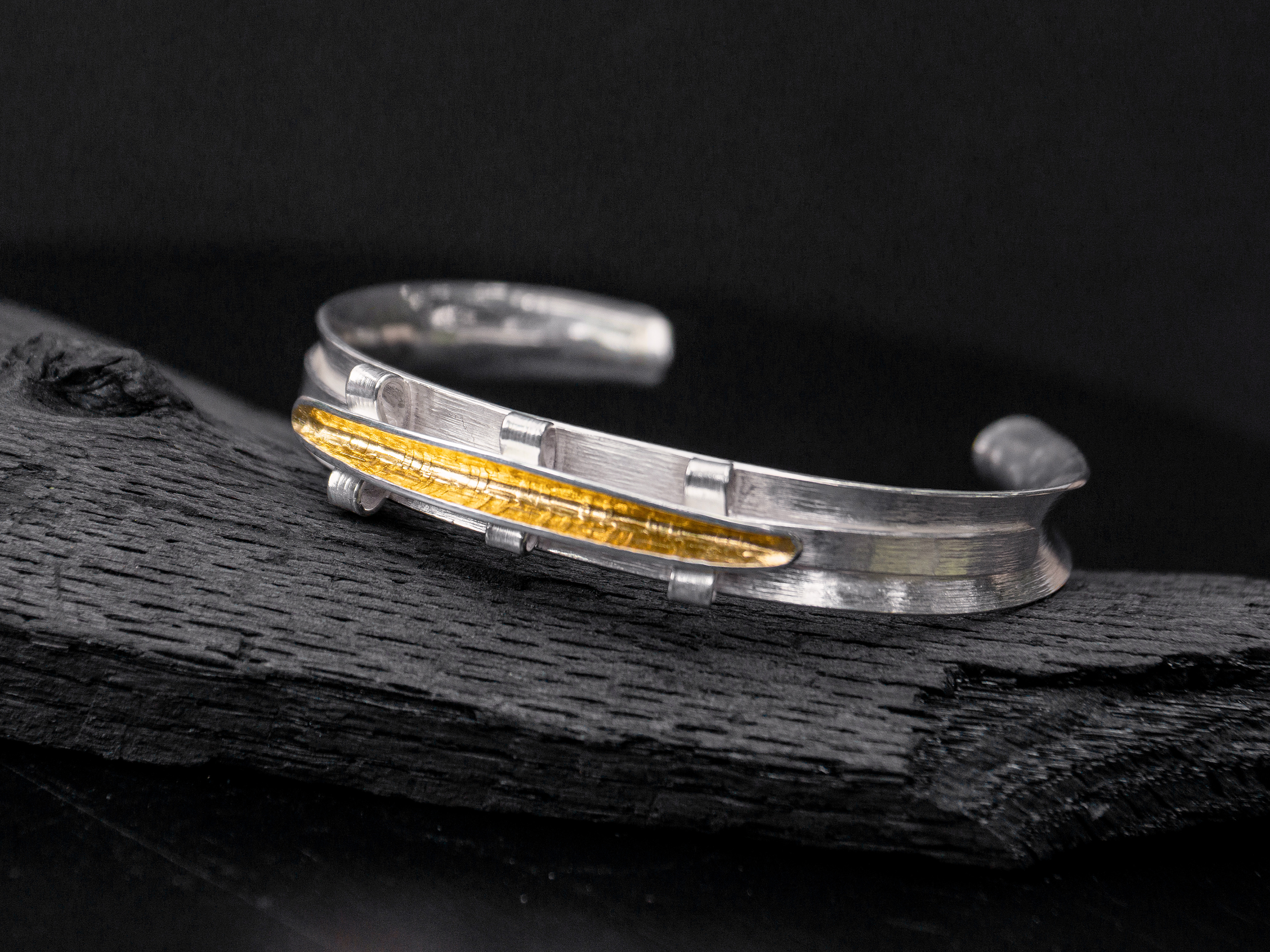 synclastic silver and gold keum boo cuff bracelet