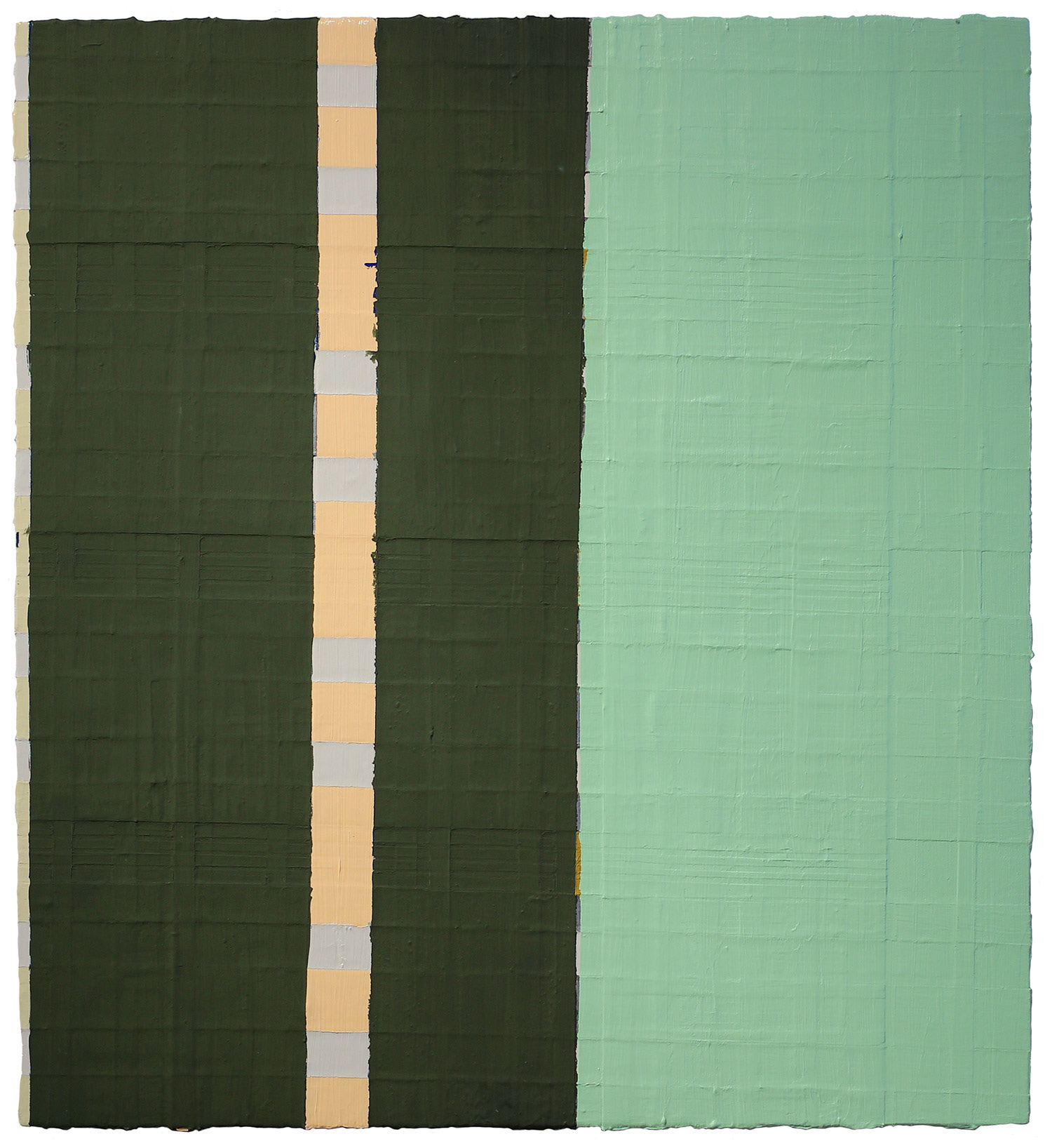 a green abstract painting with a deep matt surface