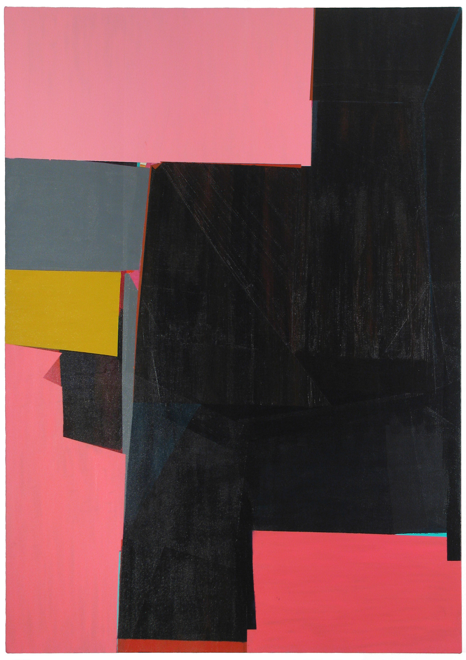 a large painting pink and dark blue