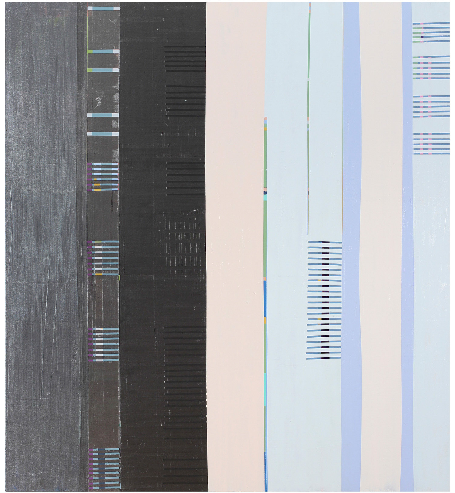 a large painting with vertical lines