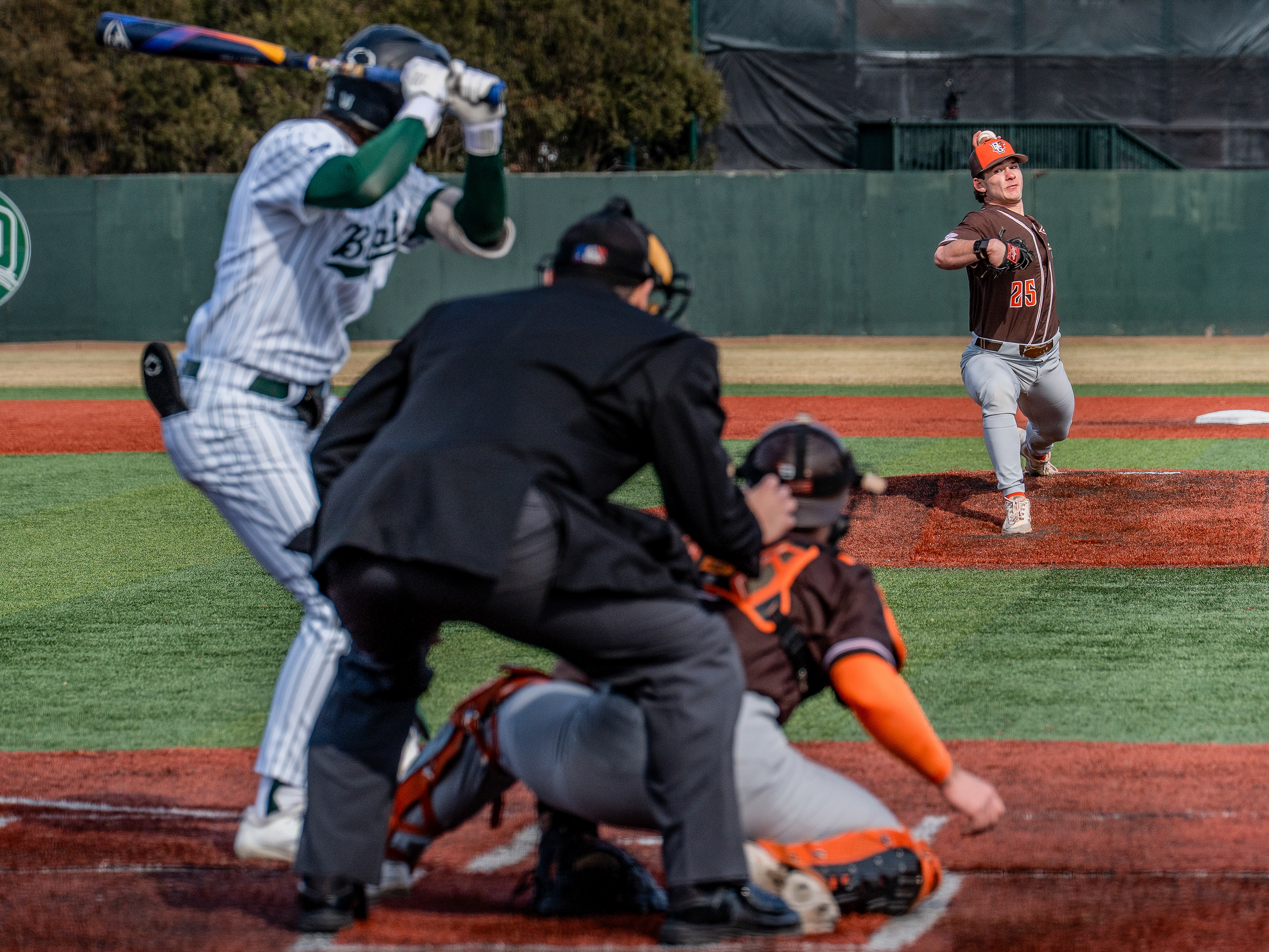 ATHENS, OH - Falcons senior pitcher Nic Good fires a pitch home against the Ohio Bobcats at Bob Wren Stadium in Athens, Ohio. 