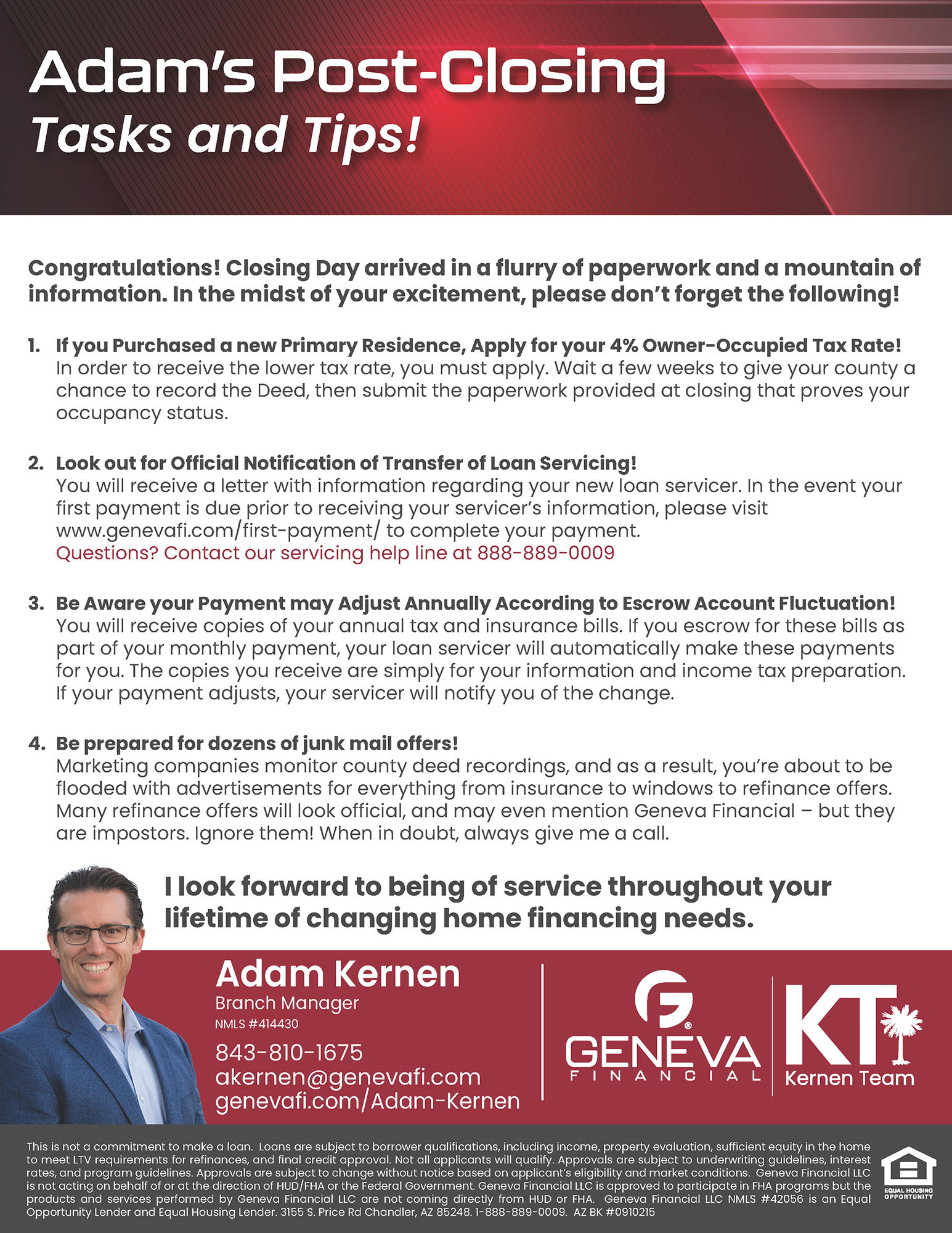 Information flyer for closing a mortgage