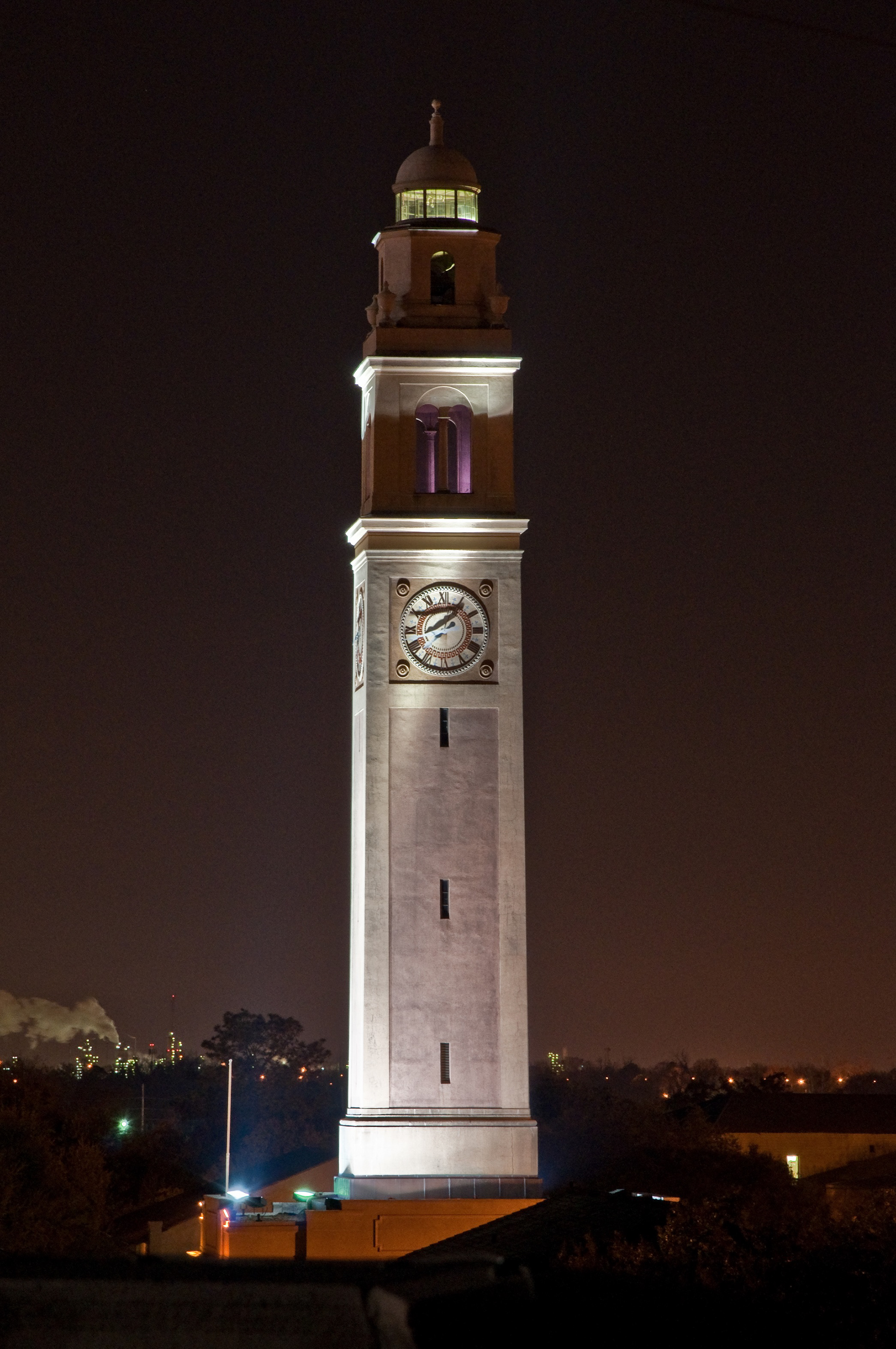 Memorial Tower - LSU - Louisiana State University’s Memorial Tower is a Campanile-sytle structure built in 1923 to commemorate the 1,447 state-born soldiers killed during World War I. It reaches 175 feet (53 meters) above the center of campus and chimes every one-quarter hour. Somber and beautiful, especially at night.